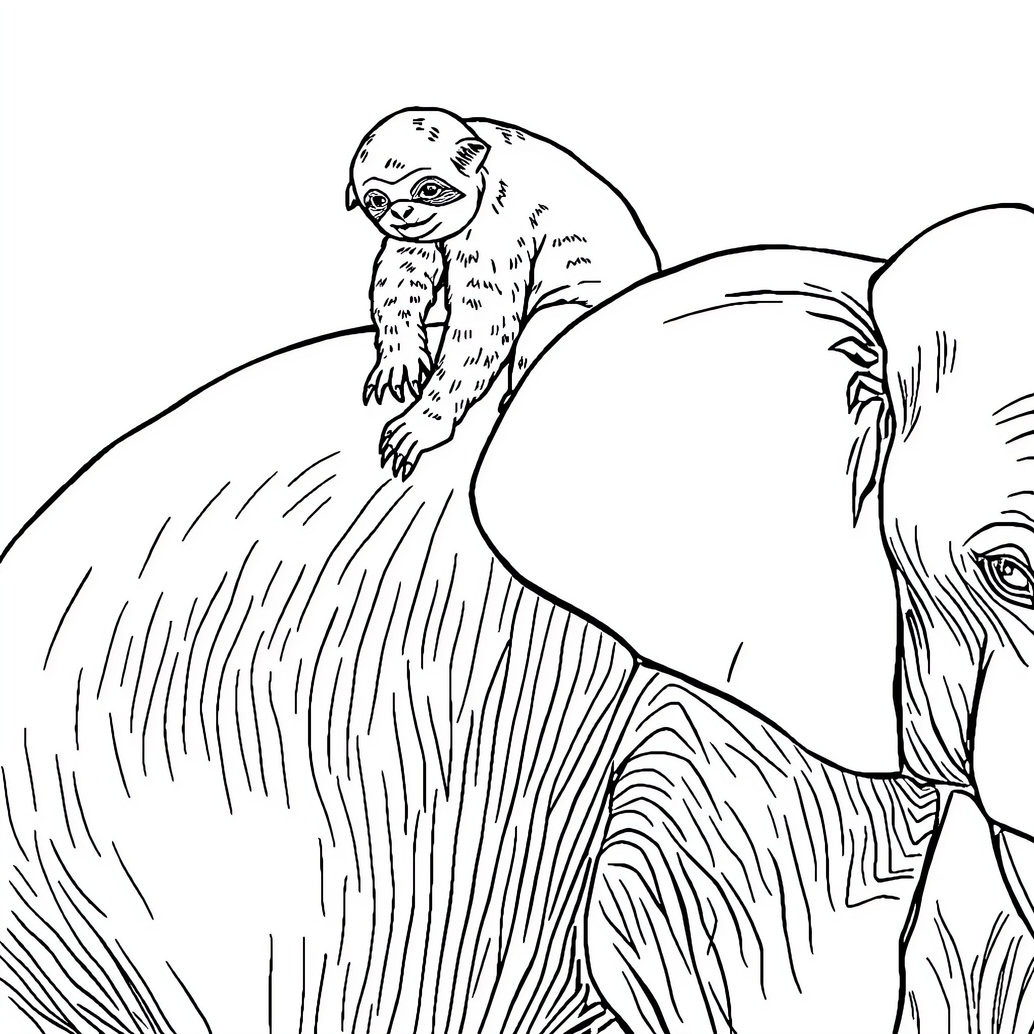 Sloth resting contentedly on a tree branch Coloring Page (free black-and-white line drawing printable PDF for all, from beginners to advanced learners, including children, teens, adults, and seniors)