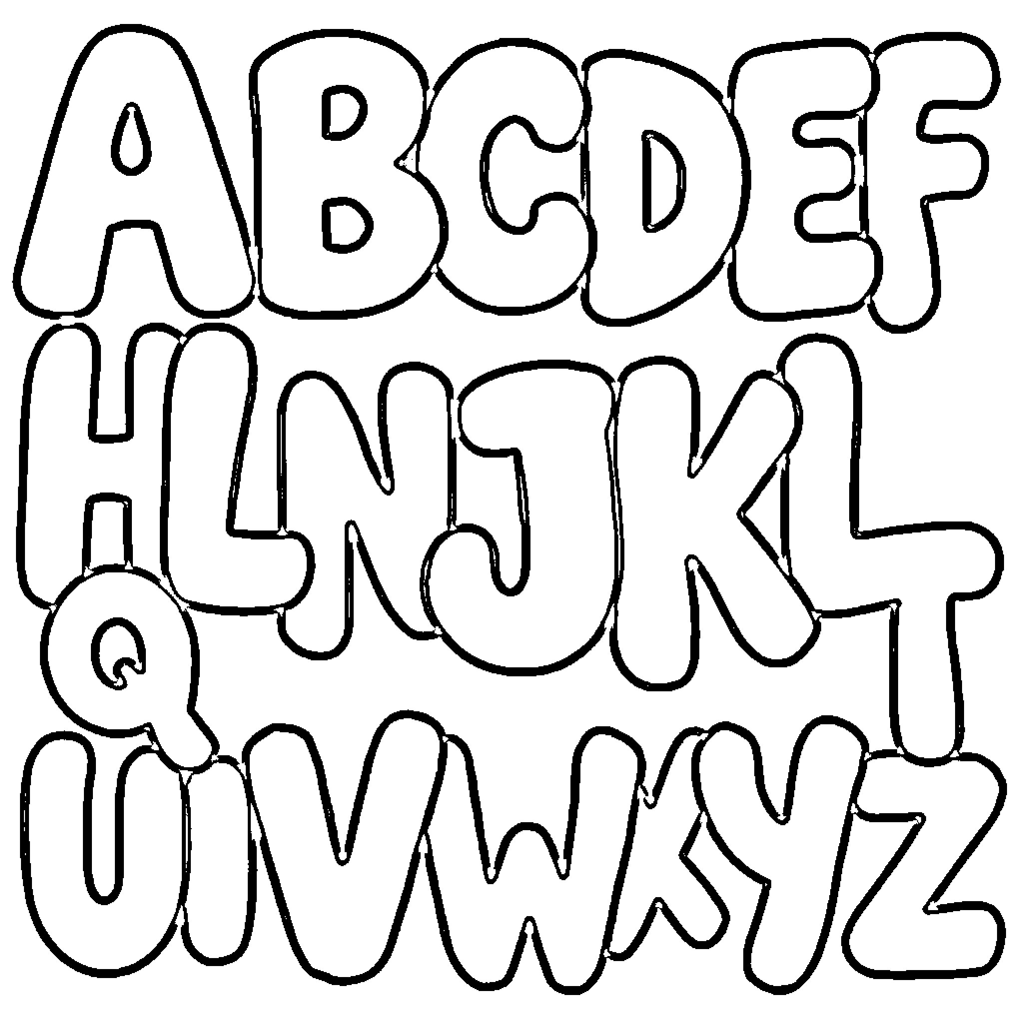 Alphabet Doodle Art Characters Coloring Page (free black-and-white line drawing printable PDF for all, from beginners to advanced learners, including children, teens, adults, and seniors)