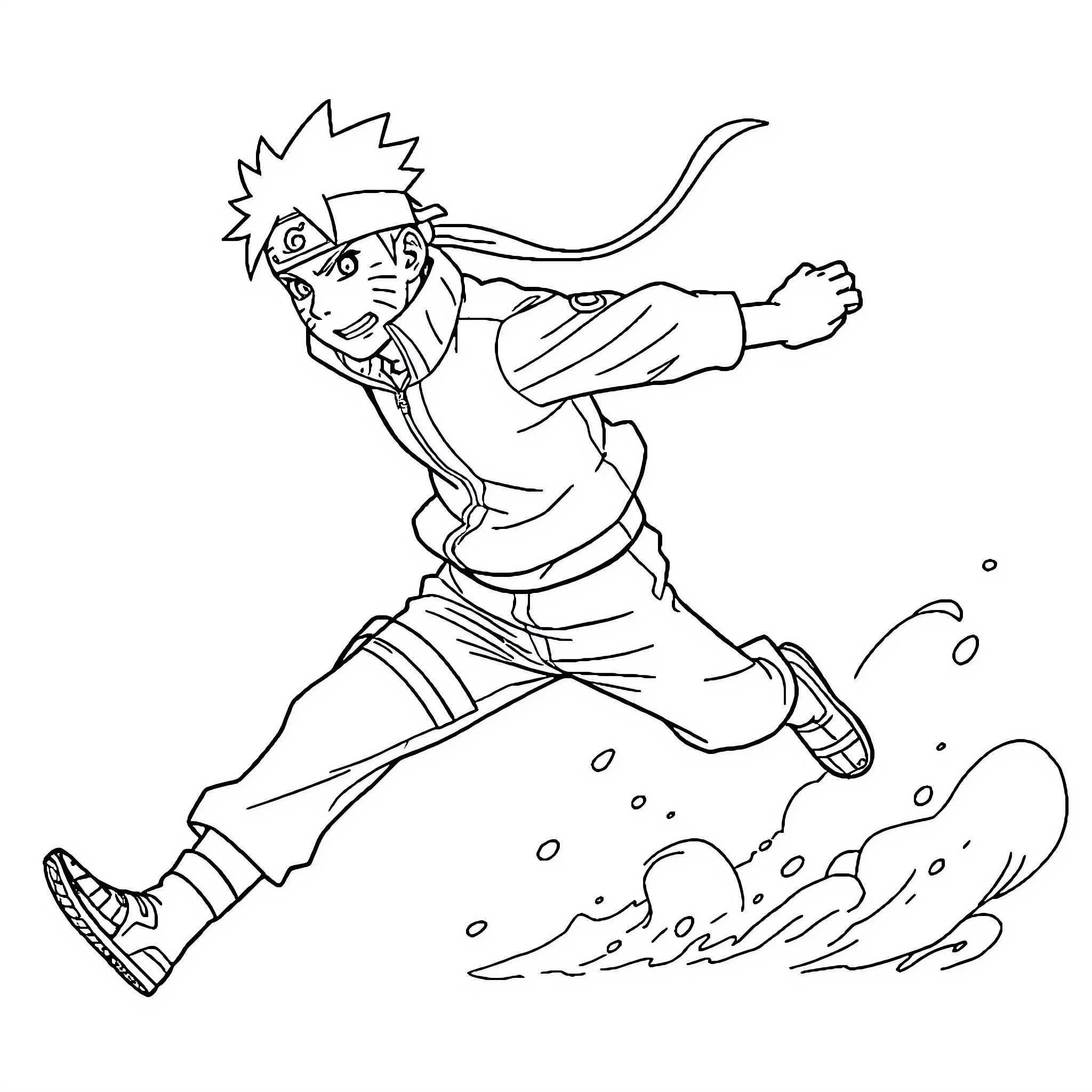 Naruto running swiftly through the ninja world Coloring Page (free black-and-white line drawing printable PDF for all, from beginners to advanced learners, including children, teens, adults, and seniors)
