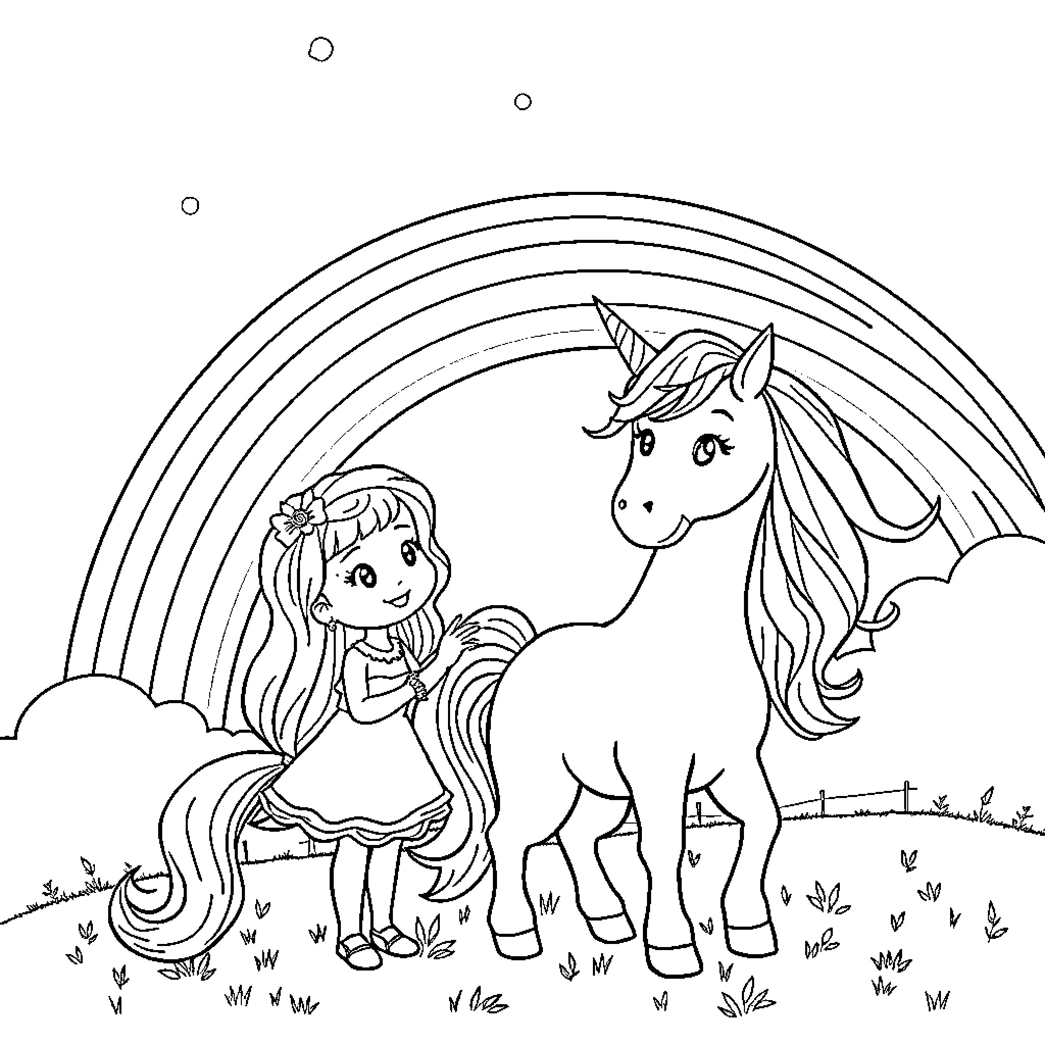 Gabby's Magical Unicorn Adventure Coloring Page (free black-and-white line drawing printable PDF for all, from beginners to advanced learners, including children, teens, adults, and seniors)