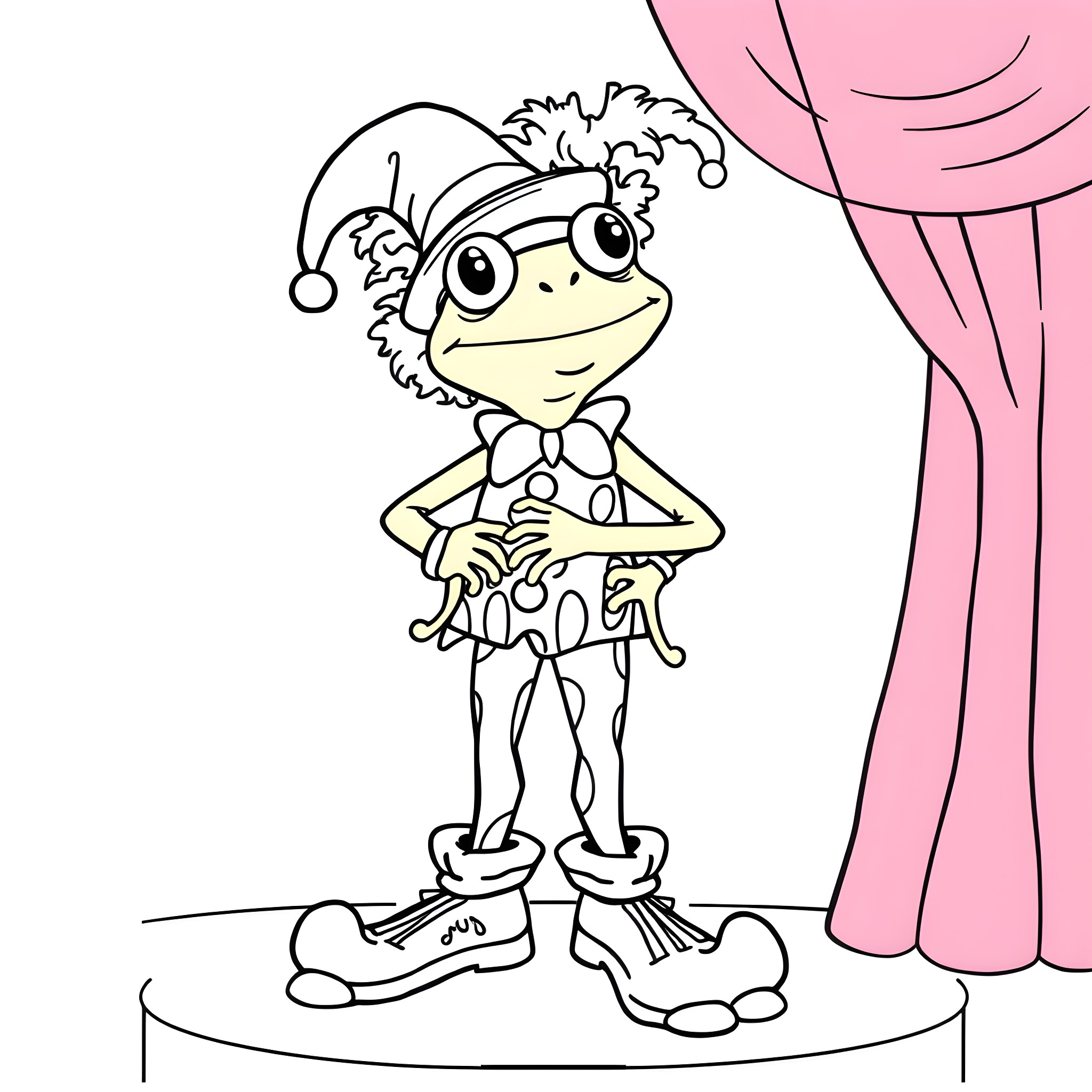 Michigan J Frog performing on stage Coloring Page (free black-and-white line drawing printable PDF for all, from beginners to advanced learners, including children, teens, adults, and seniors)