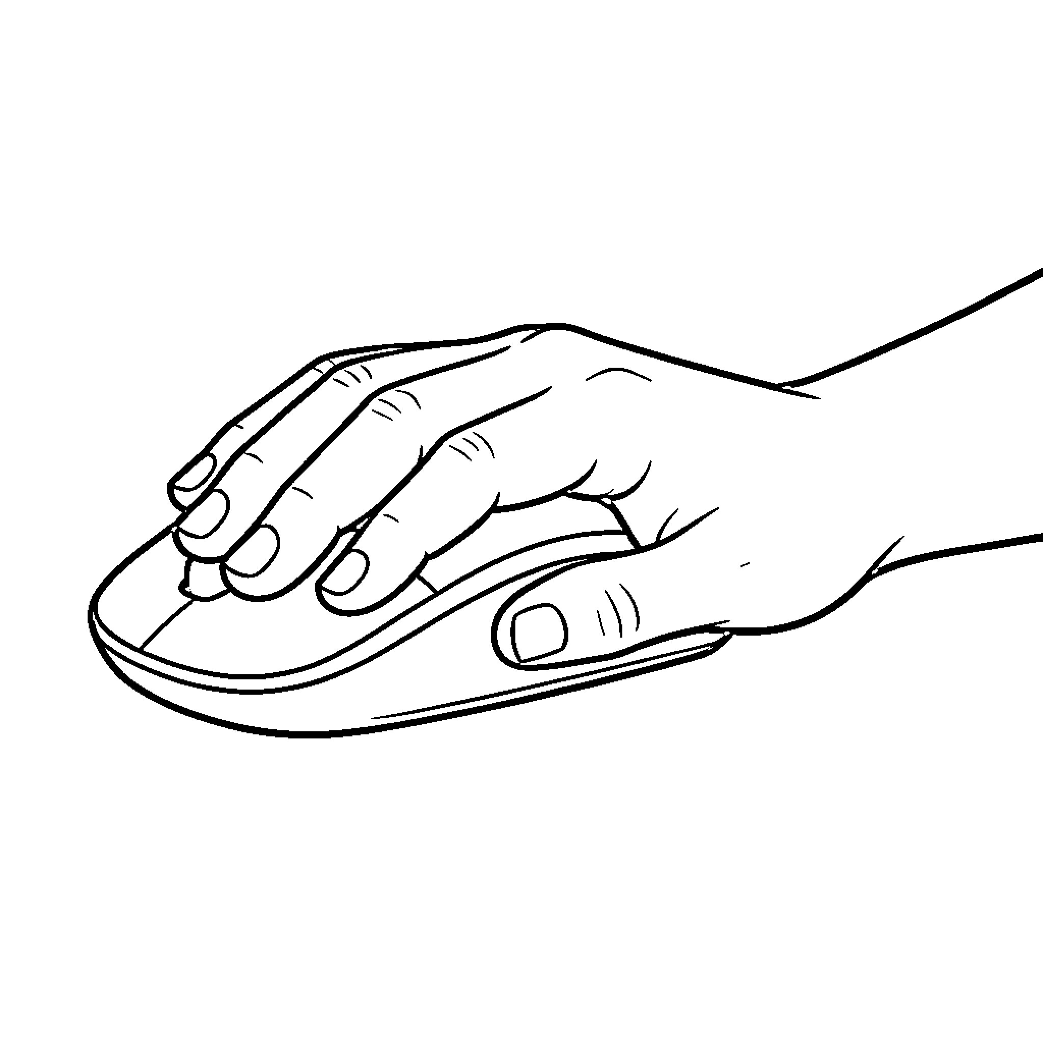 Hand operating a computer mouse on a desk Coloring Page (free black-and-white line drawing printable PDF for all, from beginners to advanced learners, including children, teens, adults, and seniors)