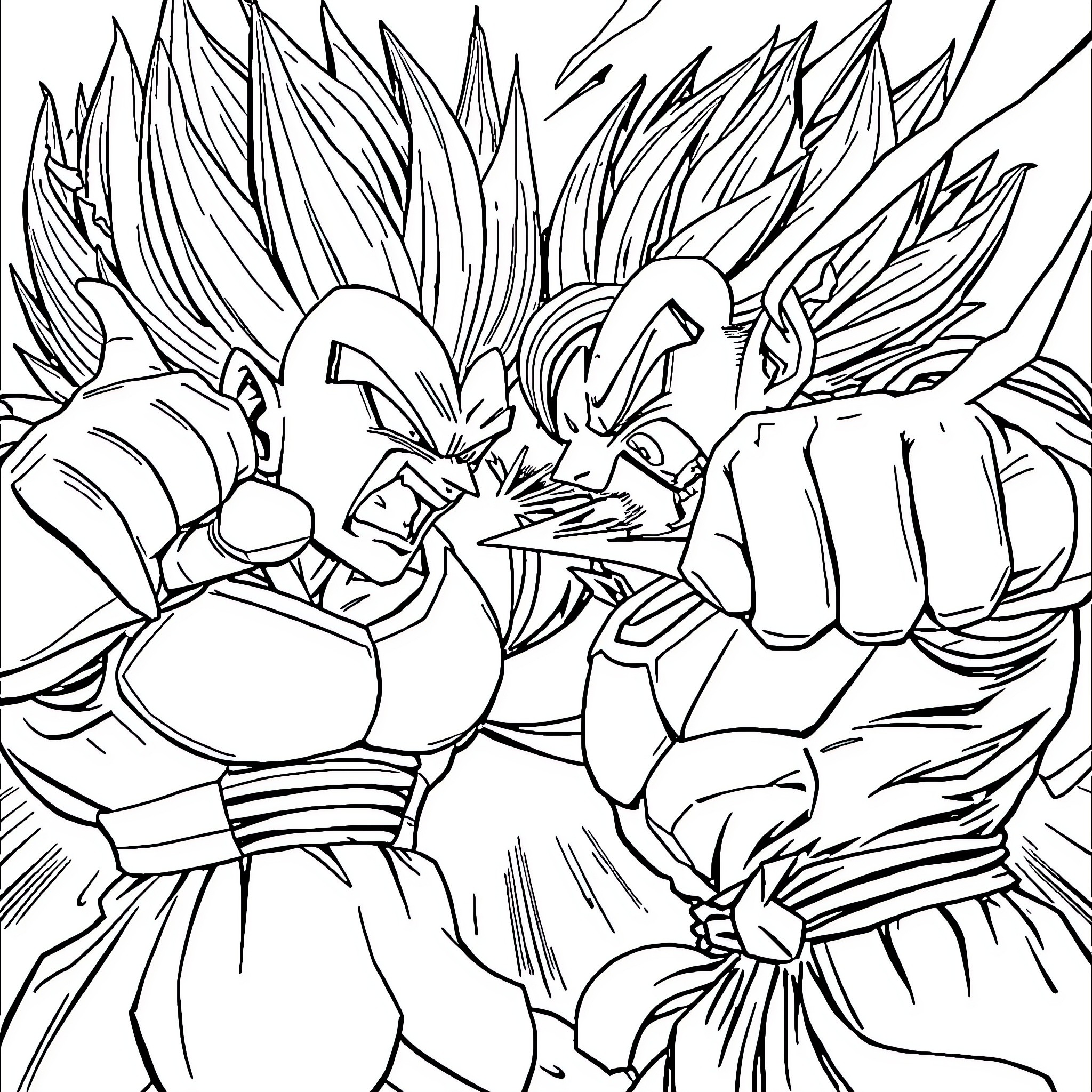 Majin Vegeta's Intense Battle Stance Coloring Page (free black-and-white line drawing printable PDF for all, from beginners to advanced learners, including children, teens, adults, and seniors)
