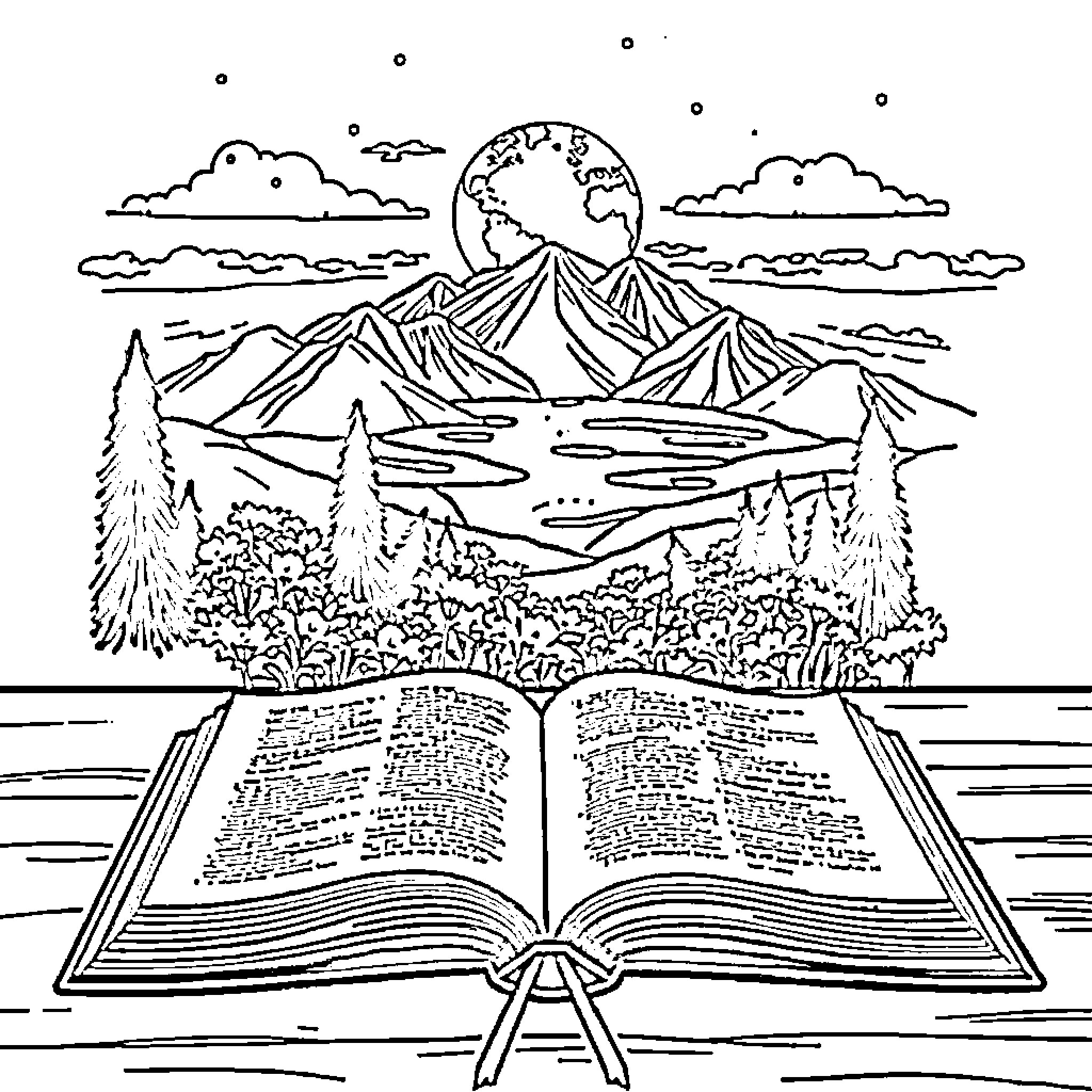 Bible Exploring the Wonders of the World Coloring Page (free black-and-white line drawing printable PDF for all, from beginners to advanced learners, including children, teens, adults, and seniors)