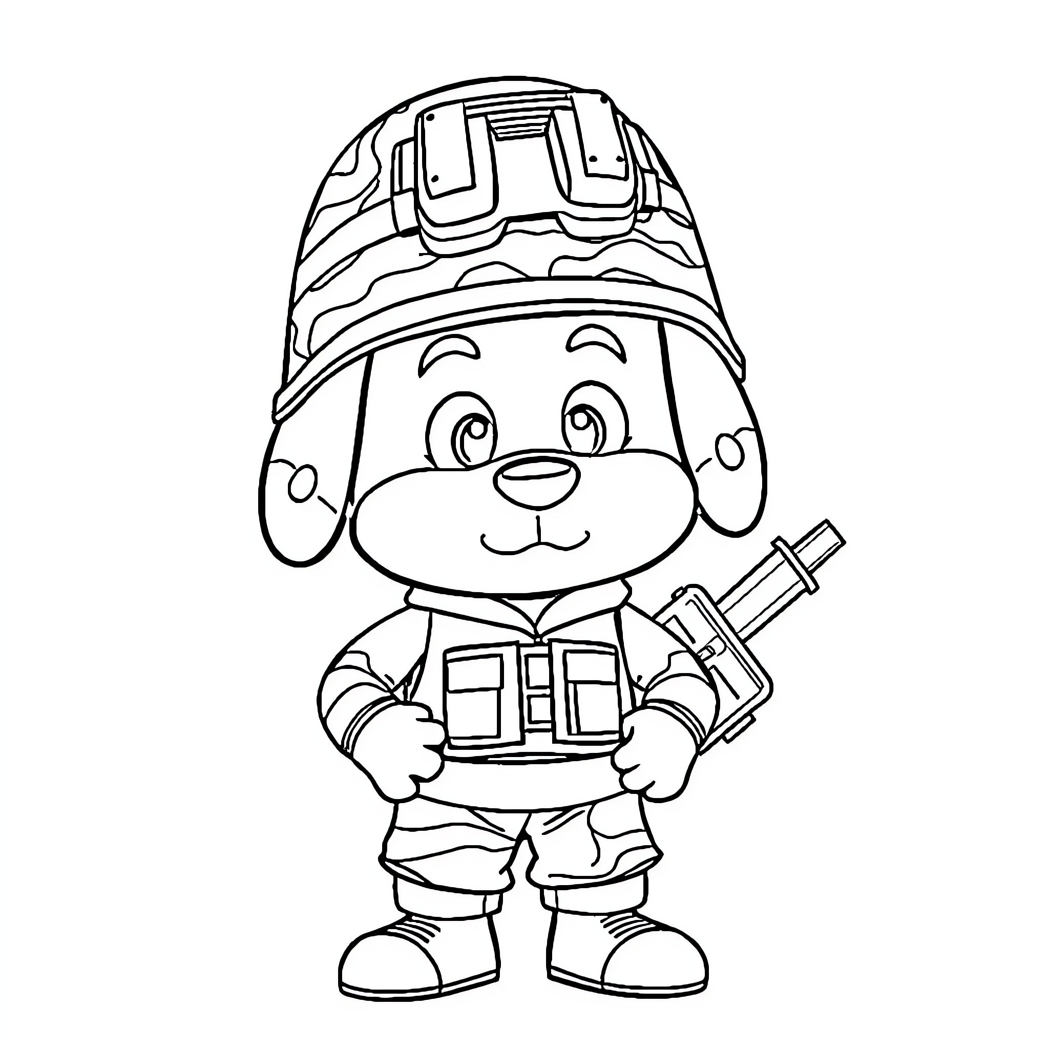 Blue Cartoon Firefighter Puppy Coloring Page (free black-and-white line drawing printable PDF for all, from beginners to advanced learners, including children, teens, adults, and seniors)