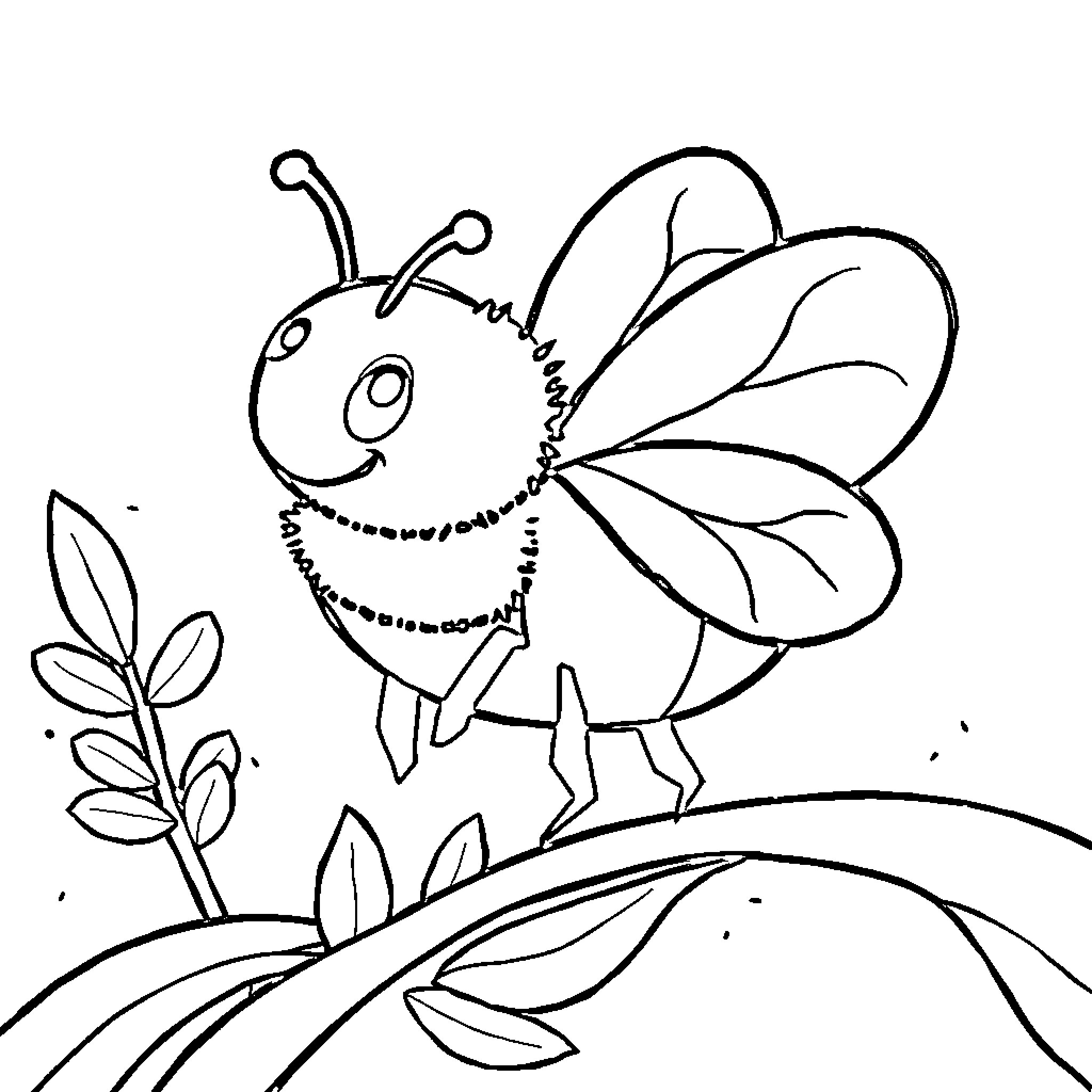 Bee exploring the garden Coloring Page (free black-and-white line drawing printable PDF for all, from beginners to advanced learners, including children, teens, adults, and seniors)