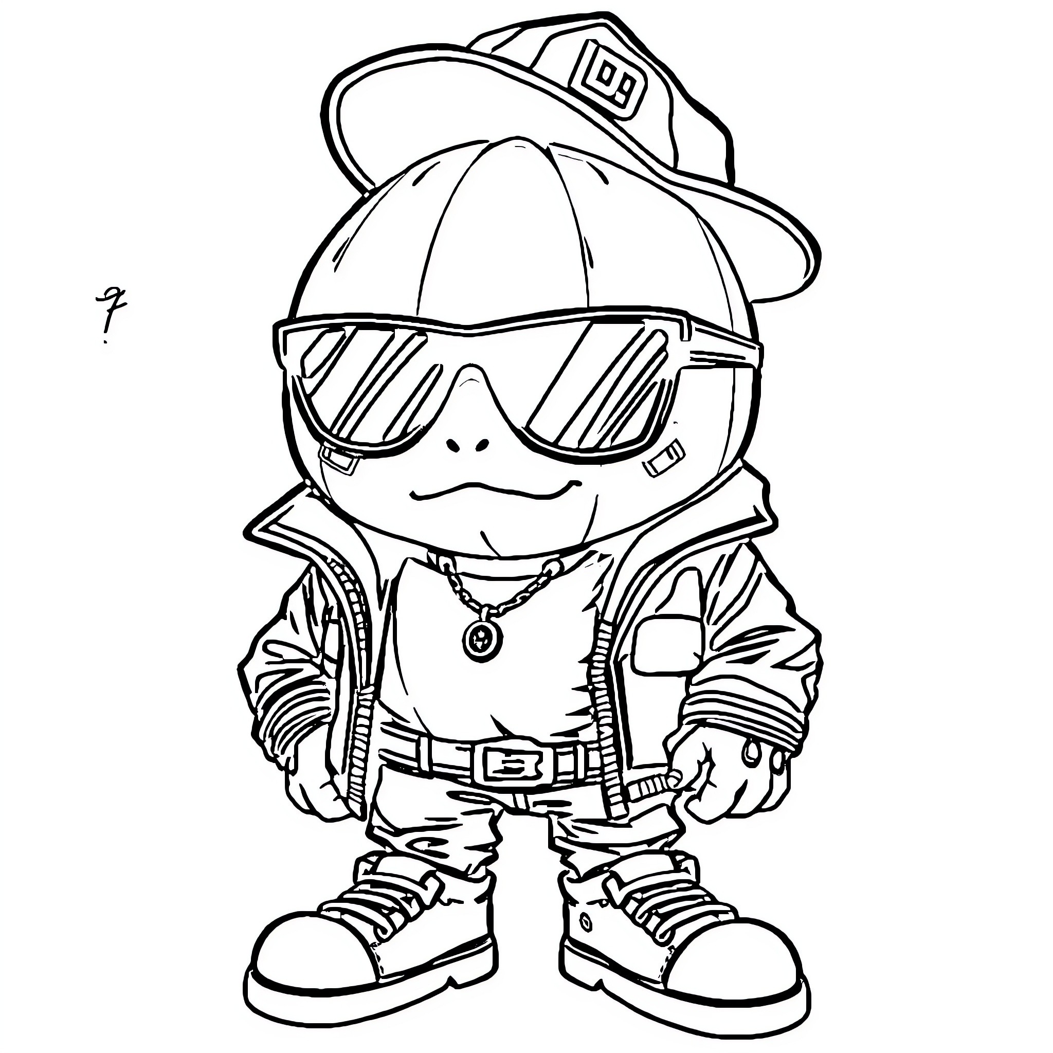 Gangster boy with cool outfit and sunglasses Coloring Page (free black-and-white line drawing printable PDF for all, from beginners to advanced learners, including children, teens, adults, and seniors)