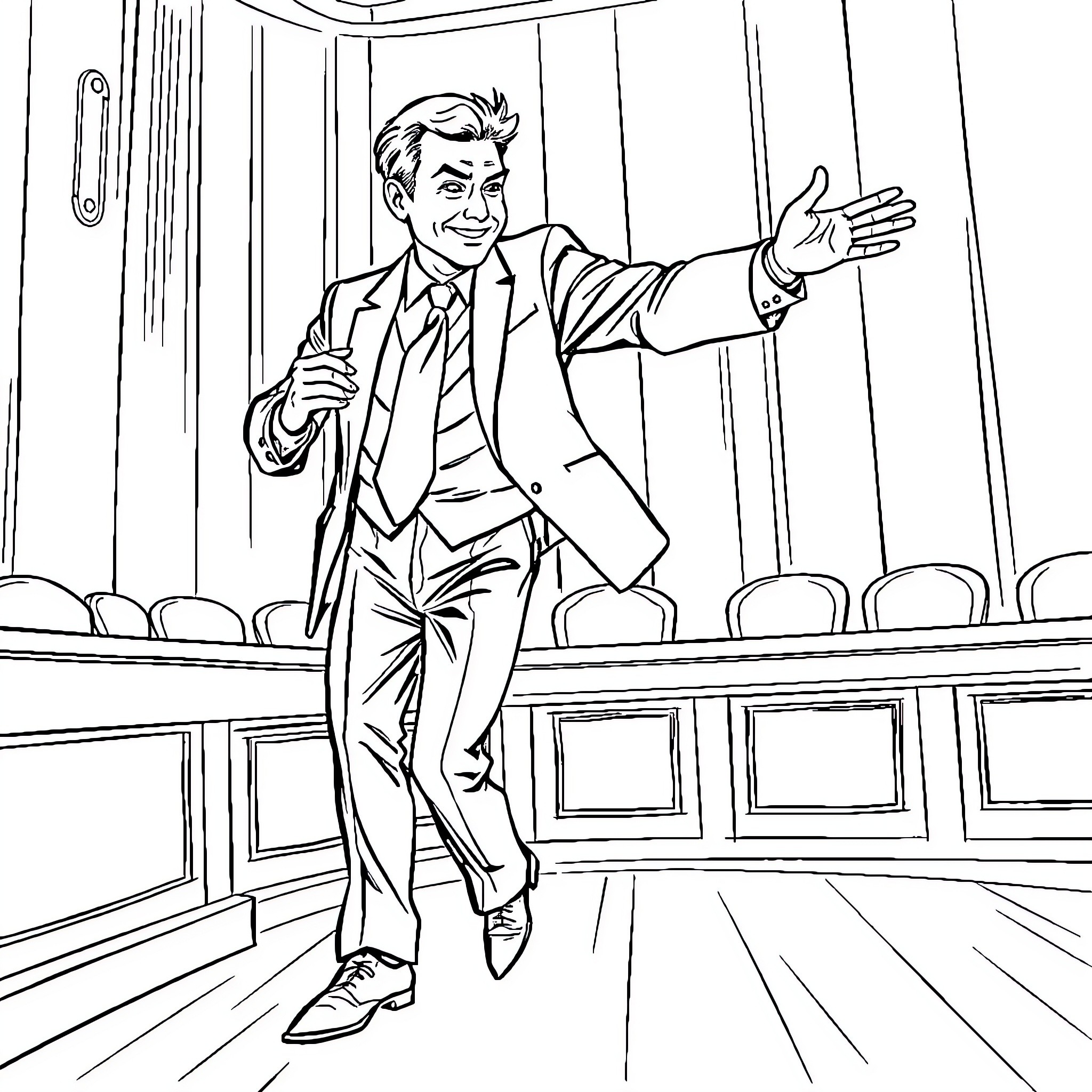 Avocat Presenting in the Courtroom Coloring Page (free black-and-white line drawing printable PDF for all, from beginners to advanced learners, including children, teens, adults, and seniors)