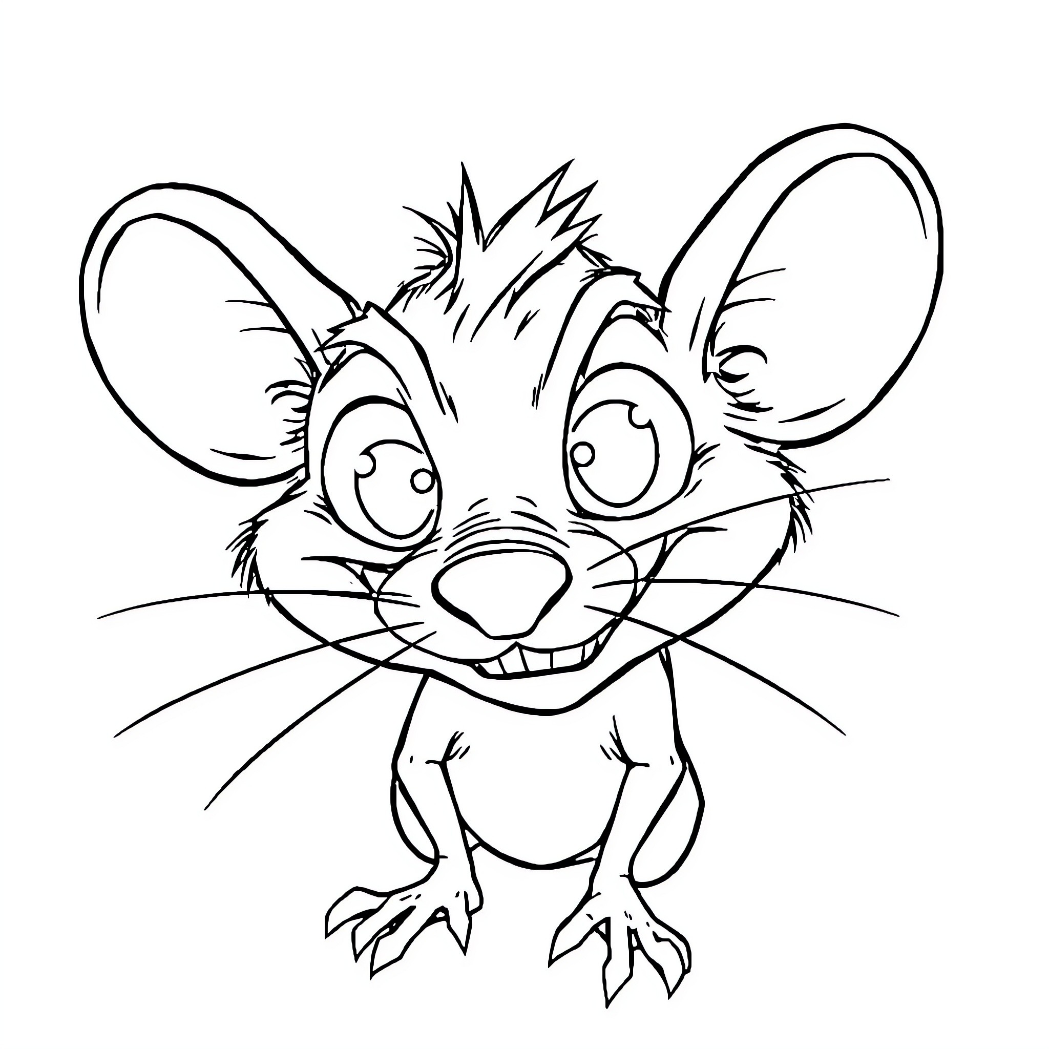 Rat Fink's Mischievous Expression Coloring Page (free black-and-white line drawing printable PDF for all, from beginners to advanced learners, including children, teens, adults, and seniors)