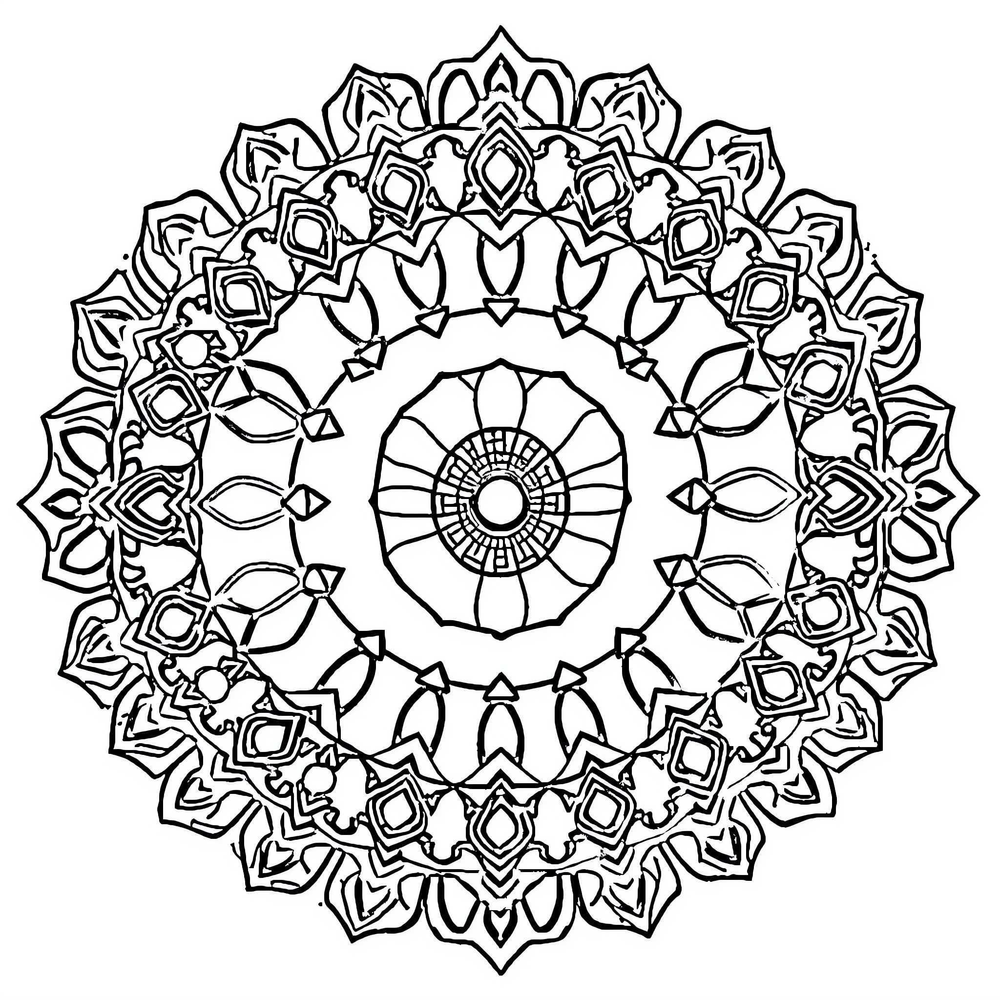 Rainbow-inspired Mandala Design Coloring Page (free black-and-white line drawing printable PDF for all, from beginners to advanced learners, including children, teens, adults, and seniors)