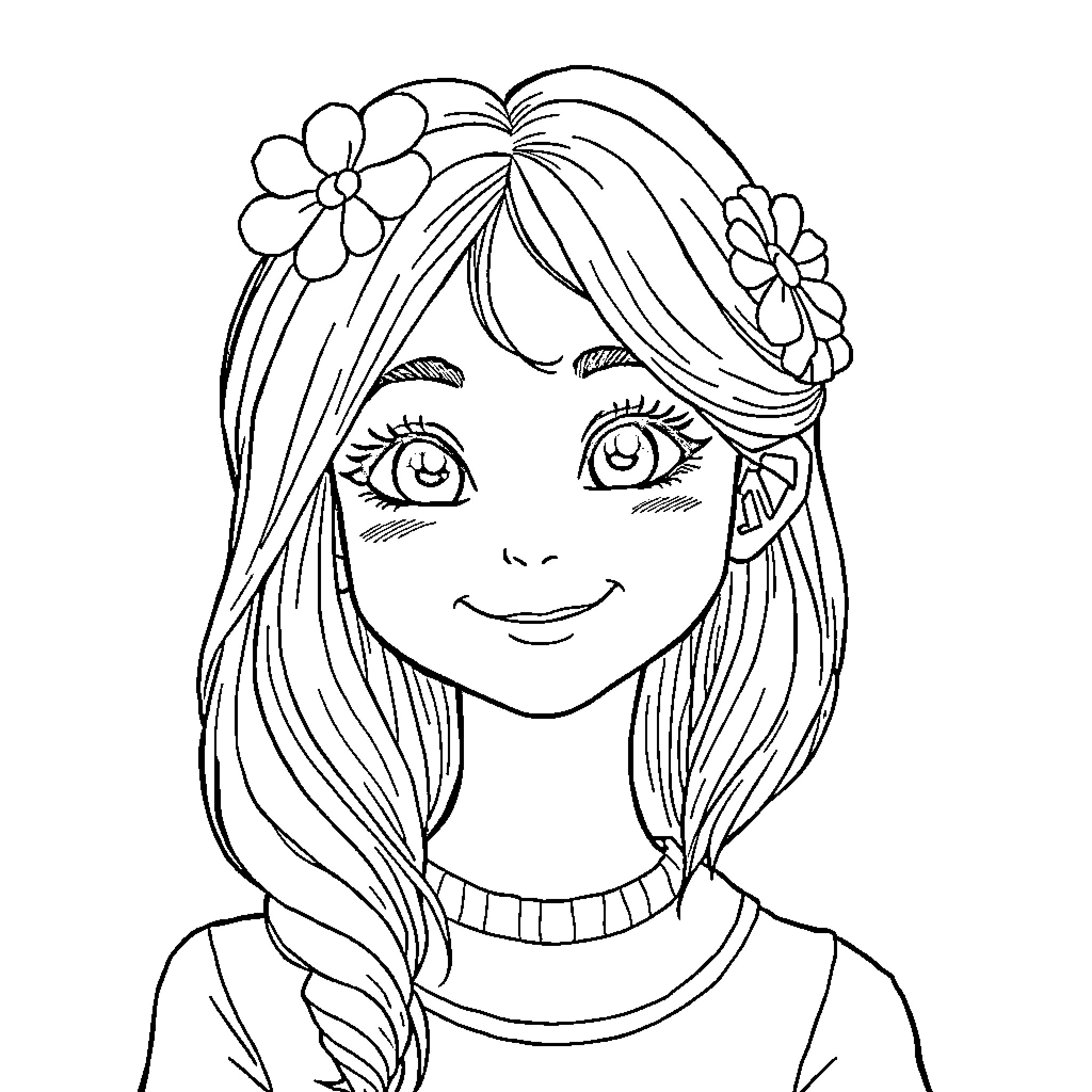 Belle's Floral Enchantment Coloring Page (free black-and-white line drawing printable PDF for all, from beginners to advanced learners, including children, teens, adults, and seniors)