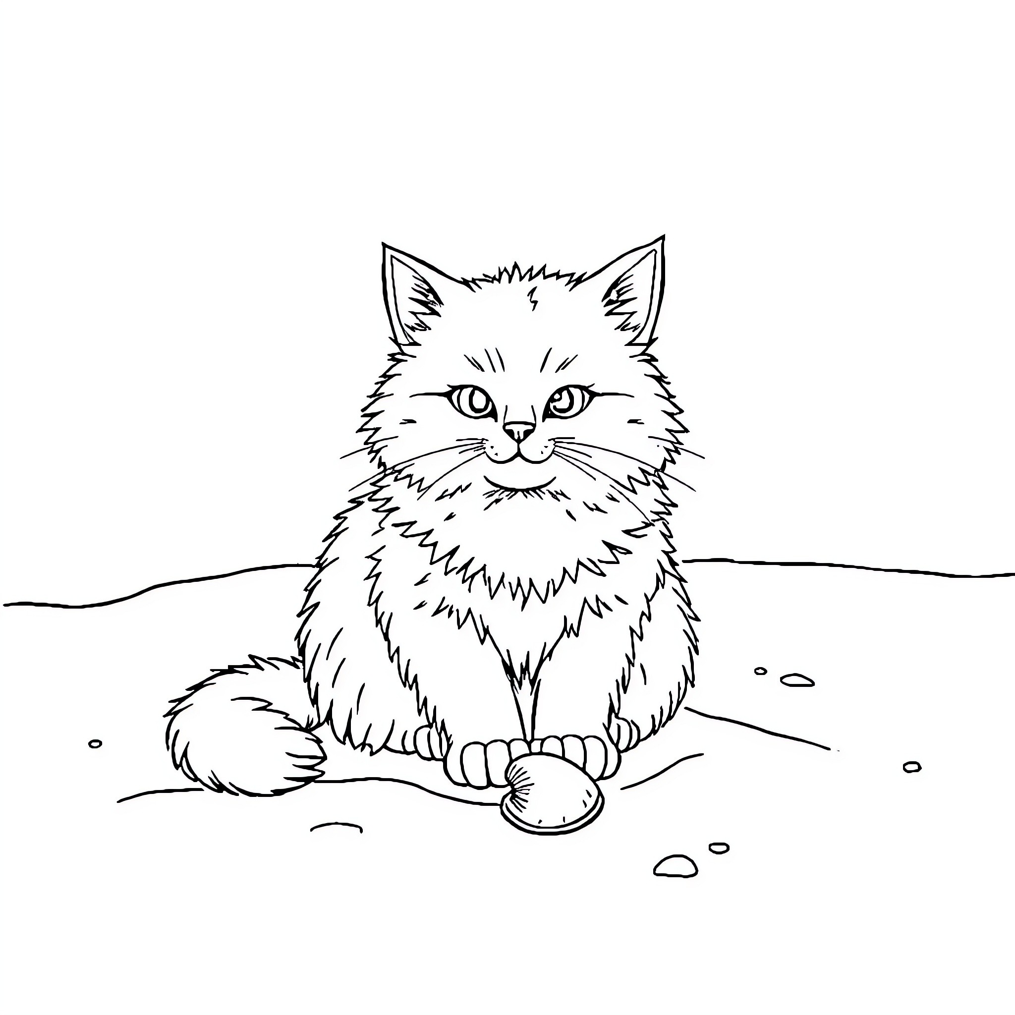 Cat waiting patiently for its food Coloring Page (free black-and-white line drawing printable PDF for all, from beginners to advanced learners, including children, teens, adults, and seniors)