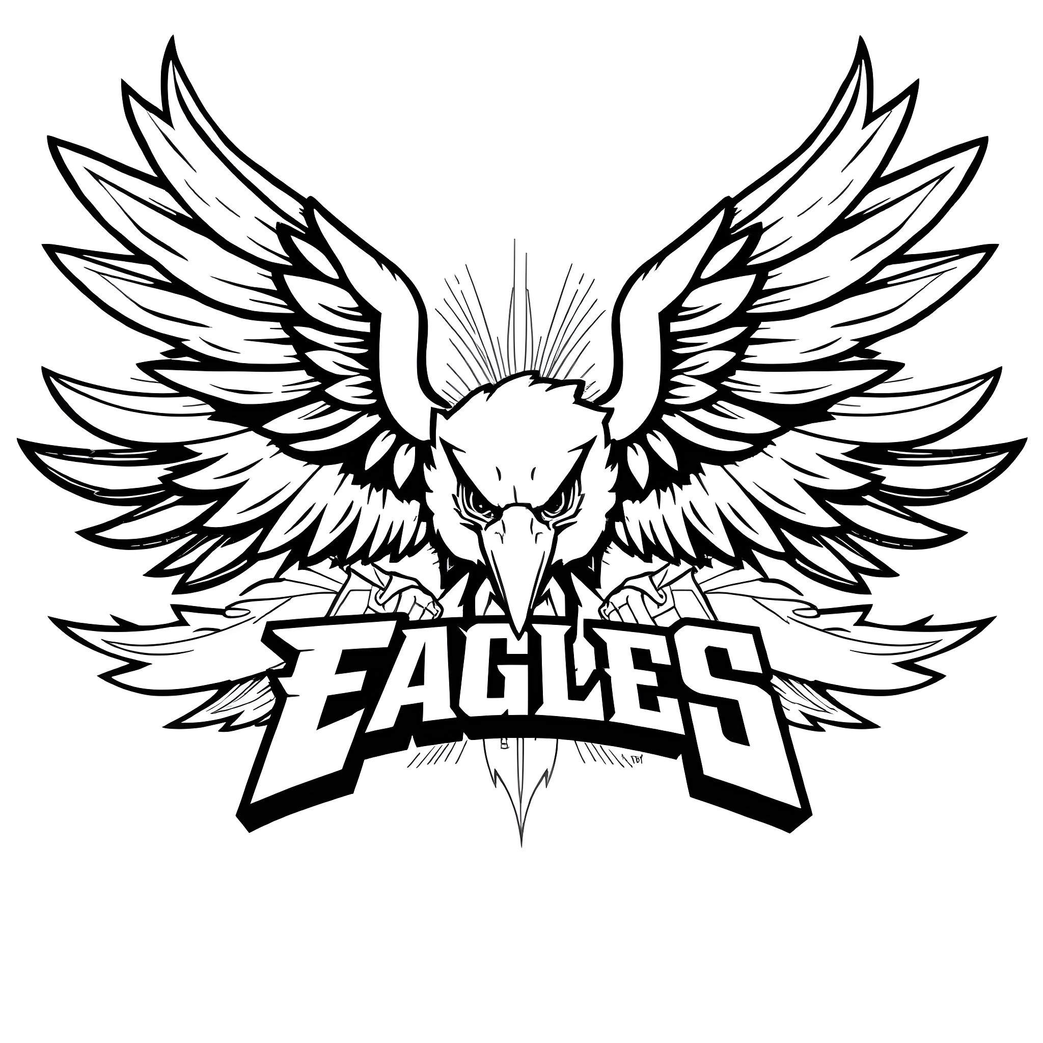 Eagle soaring with outstretched wings and fierce expression Coloring Page (free black-and-white line drawing printable PDF for all, from beginners to advanced learners, including children, teens, adults, and seniors)