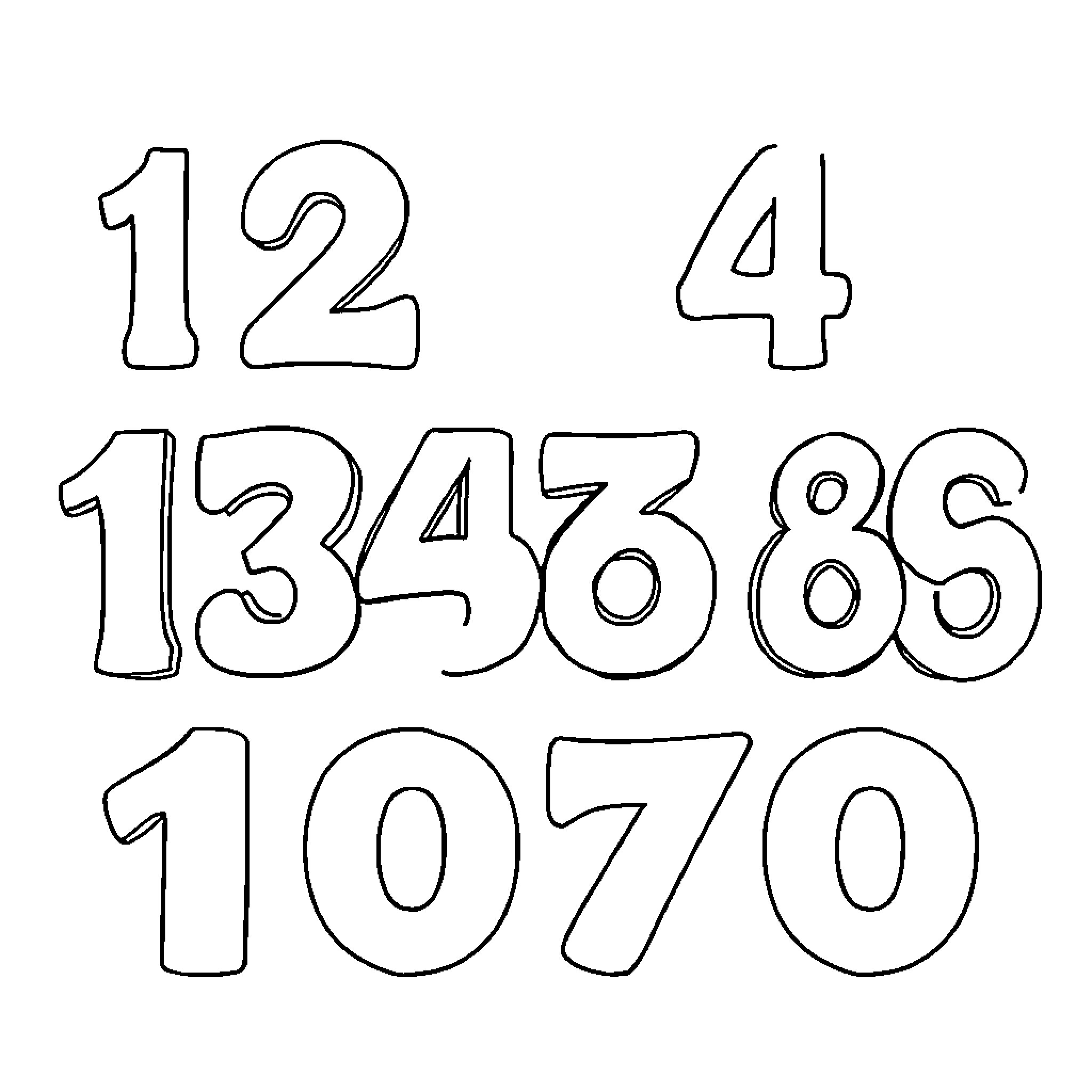 Number Set of Outlined Numerical Symbols Coloring Page (free black-and-white line drawing printable PDF for all, from beginners to advanced learners, including children, teens, adults, and seniors)