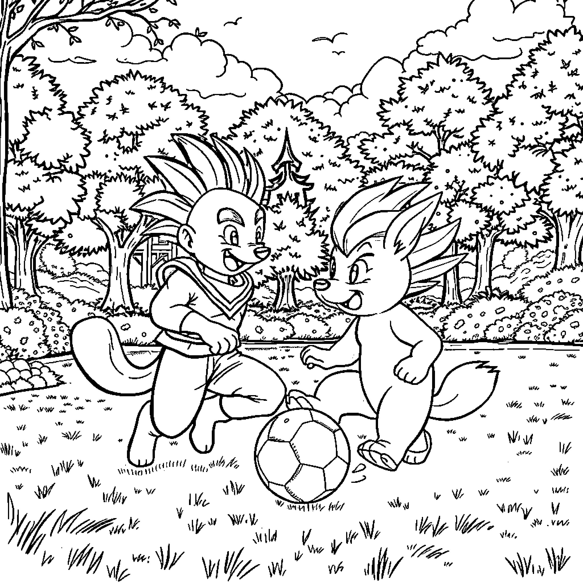 Ruben's Playful Adventure in the Forest Coloring Page (free black-and-white line drawing printable PDF for all, from beginners to advanced learners, including children, teens, adults, and seniors)
