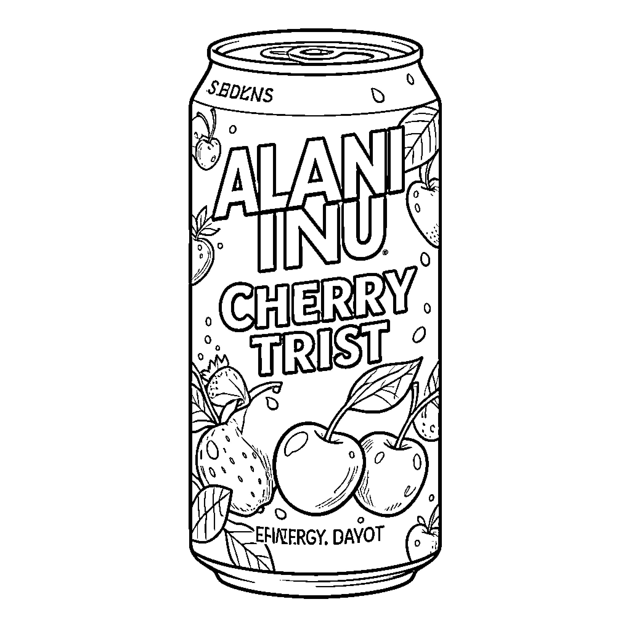 Energy Drink of Refreshing Cherry Taste Coloring Page (free black-and-white line drawing printable PDF for all, from beginners to advanced learners, including children, teens, adults, and seniors)