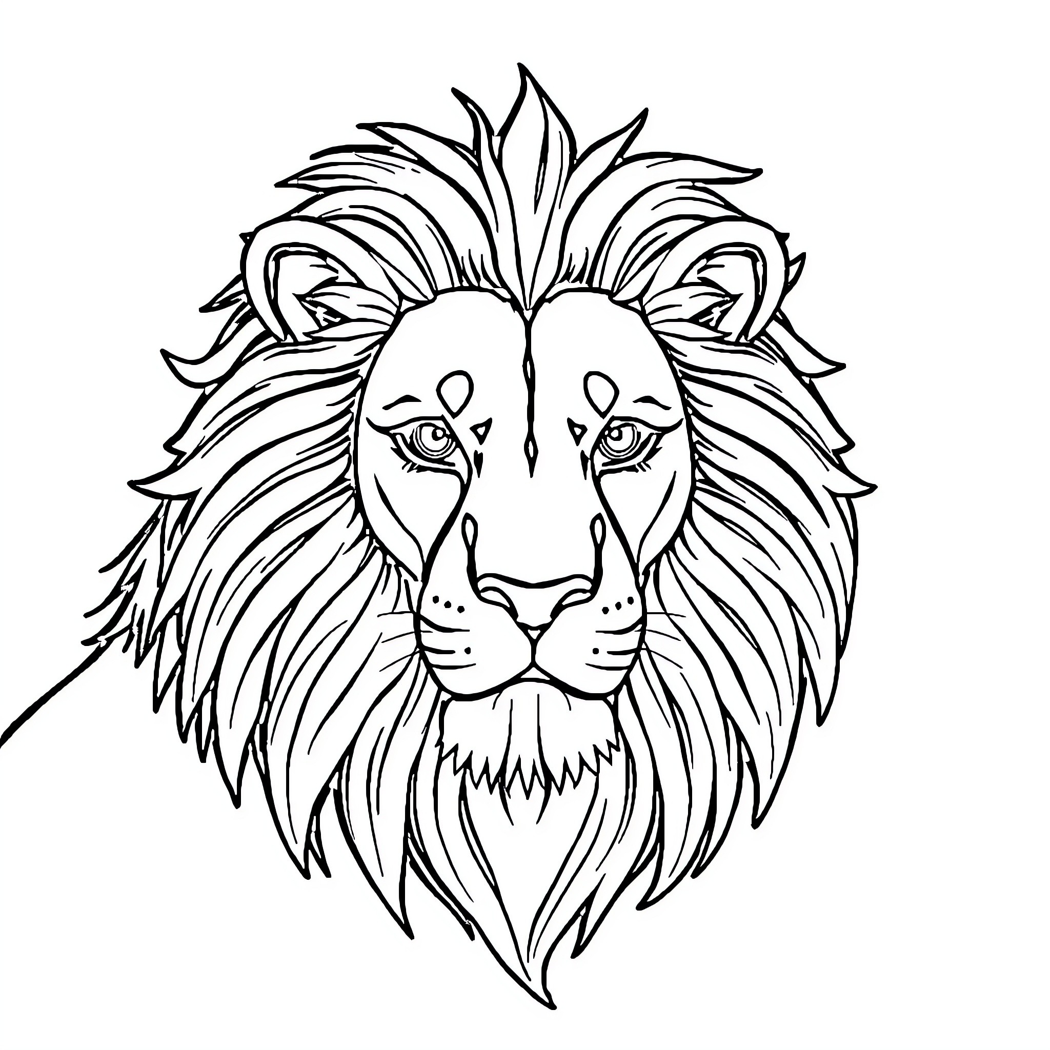 Lion's Fierce Expression Coloring Page (free black-and-white line drawing printable PDF for all, from beginners to advanced learners, including children, teens, adults, and seniors)