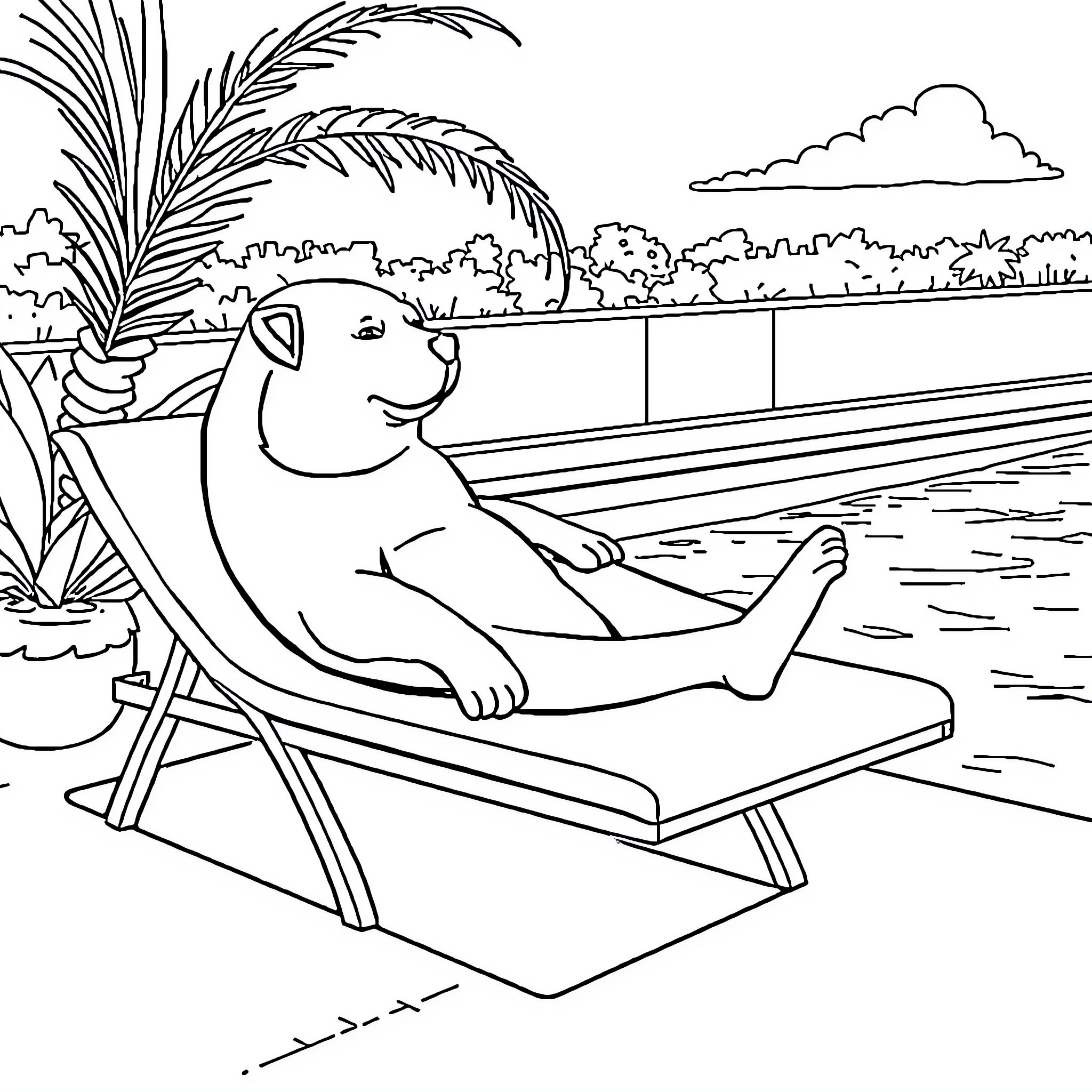 Goldorak relaxing by the beach Coloring Page (free black-and-white line drawing printable PDF for all, from beginners to advanced learners, including children, teens, adults, and seniors)