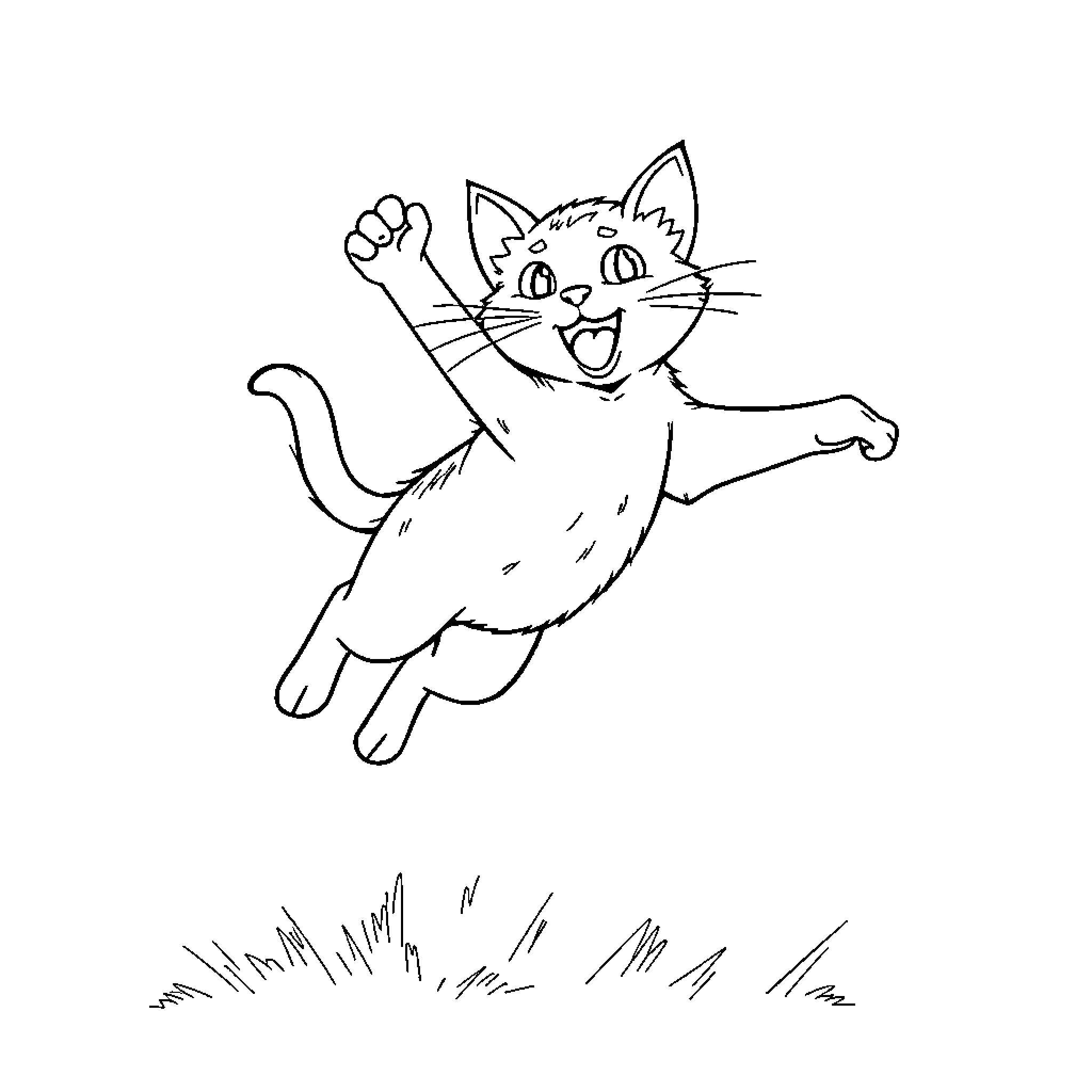 Sols Cat playing joyfully Coloring Page (free black-and-white line drawing printable PDF for all, from beginners to advanced learners, including children, teens, adults, and seniors)