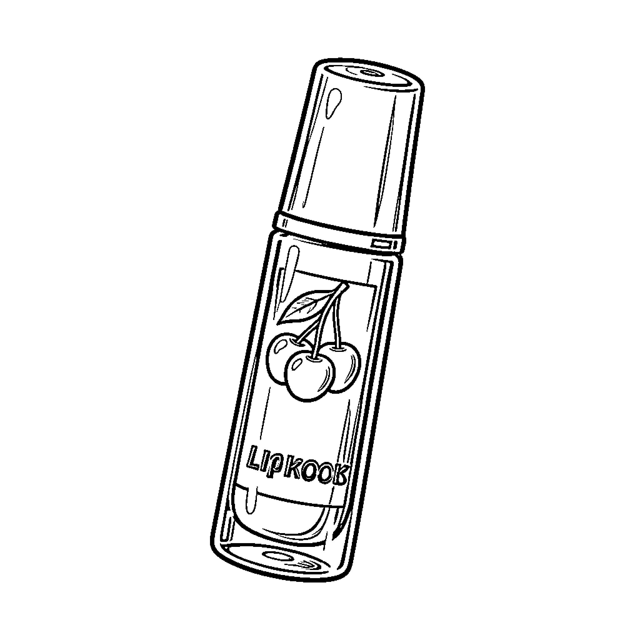 Lipgloss bottle featuring a cherry design Coloring Page (free black-and-white line drawing printable PDF for all, from beginners to advanced learners, including children, teens, adults, and seniors)