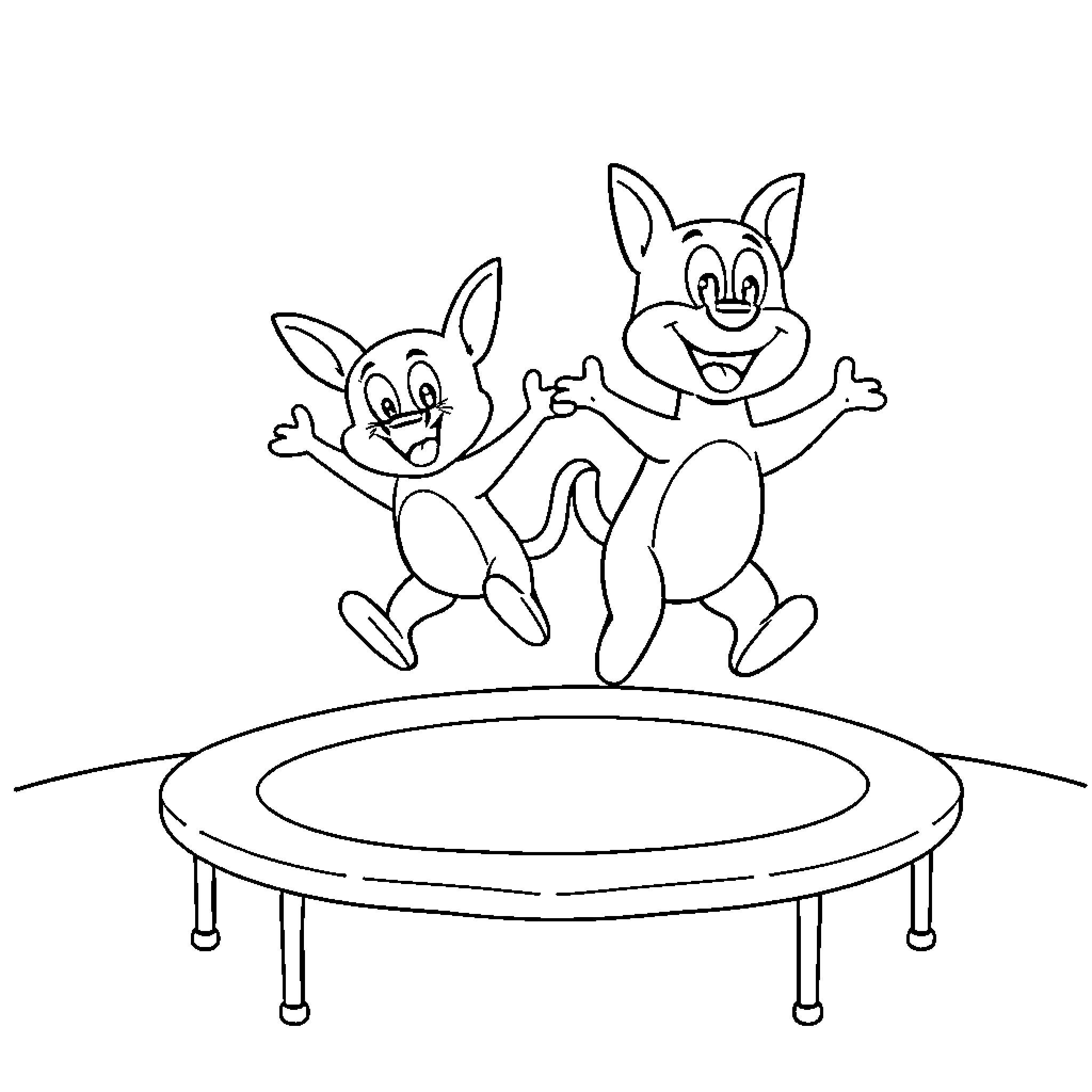 Bluey and friends having fun on a trampoline Coloring Page (free black-and-white line drawing printable PDF for all, from beginners to advanced learners, including children, teens, adults, and seniors)