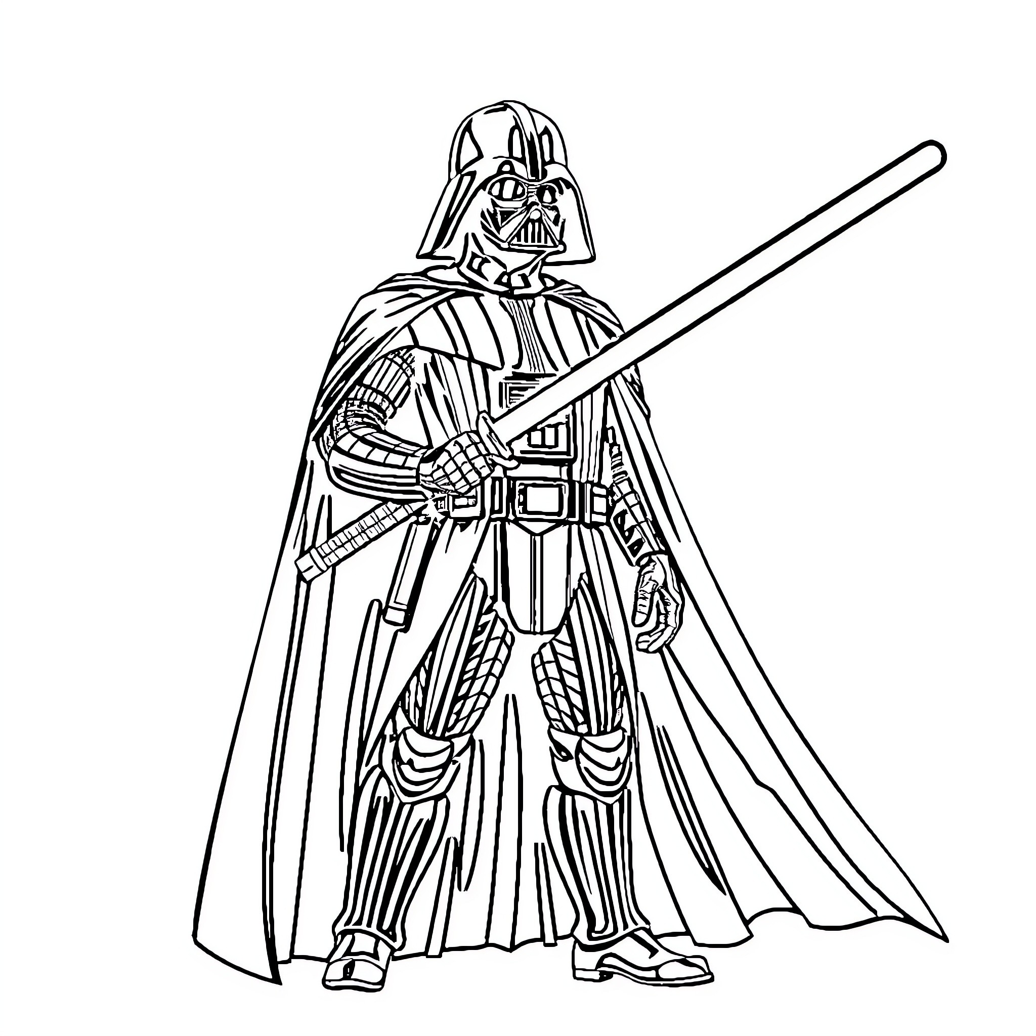 Darth Vader, Dark Lord of the Sith, in full regalia Coloring Page (free black-and-white line drawing printable PDF for all, from beginners to advanced learners, including children, teens, adults, and seniors)