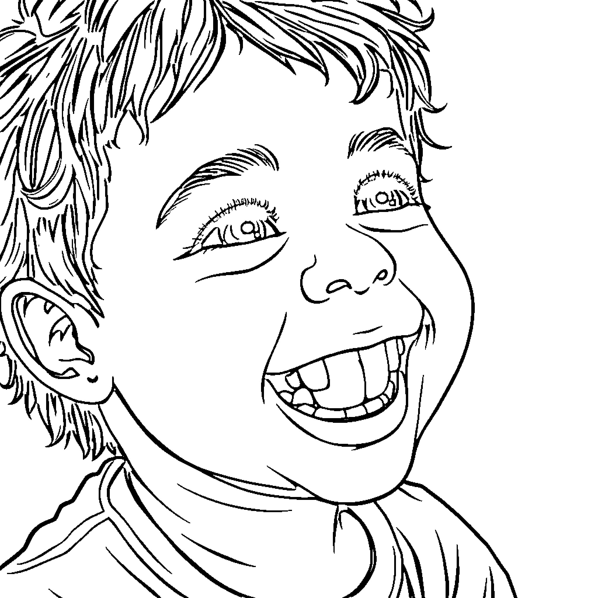 Child making a silly face with messy hair Coloring Page (free black-and-white line drawing printable PDF for all, from beginners to advanced learners, including children, teens, adults, and seniors)