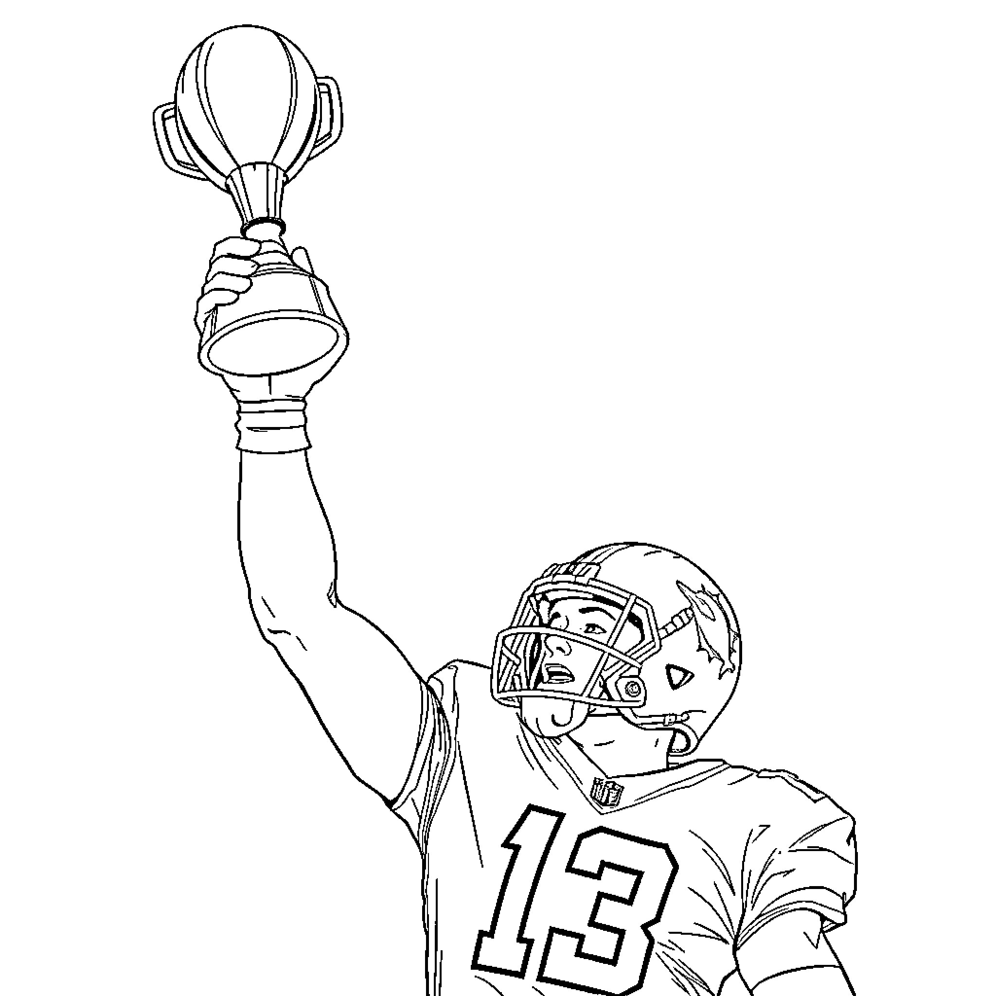 Dolphin player celebrating victory with trophy Coloring Page (free black-and-white line drawing printable PDF for all, from beginners to advanced learners, including children, teens, adults, and seniors)