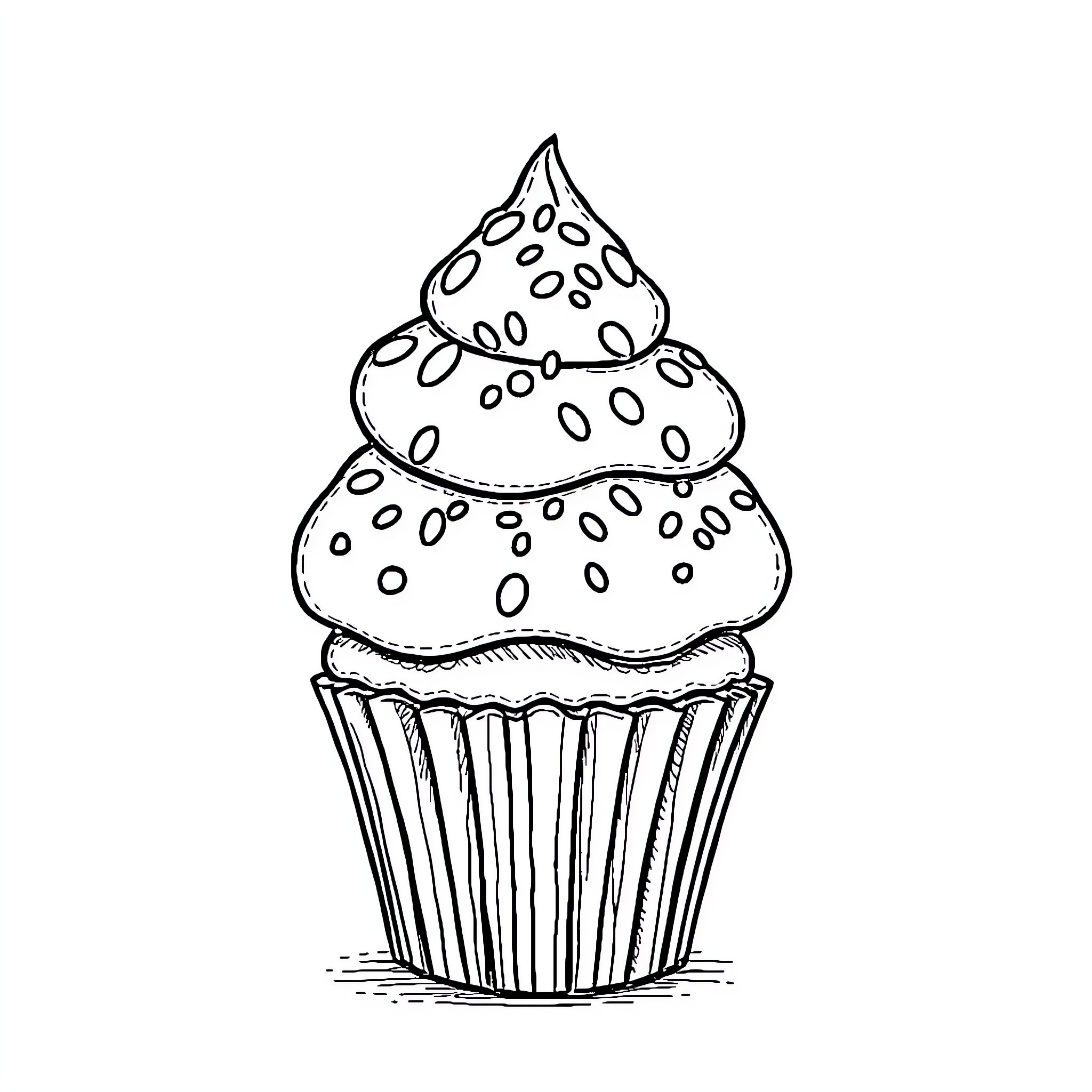 Treat of a Delightful Cupcake Coloring Page (free black-and-white line drawing printable PDF for all, from beginners to advanced learners, including children, teens, adults, and seniors)