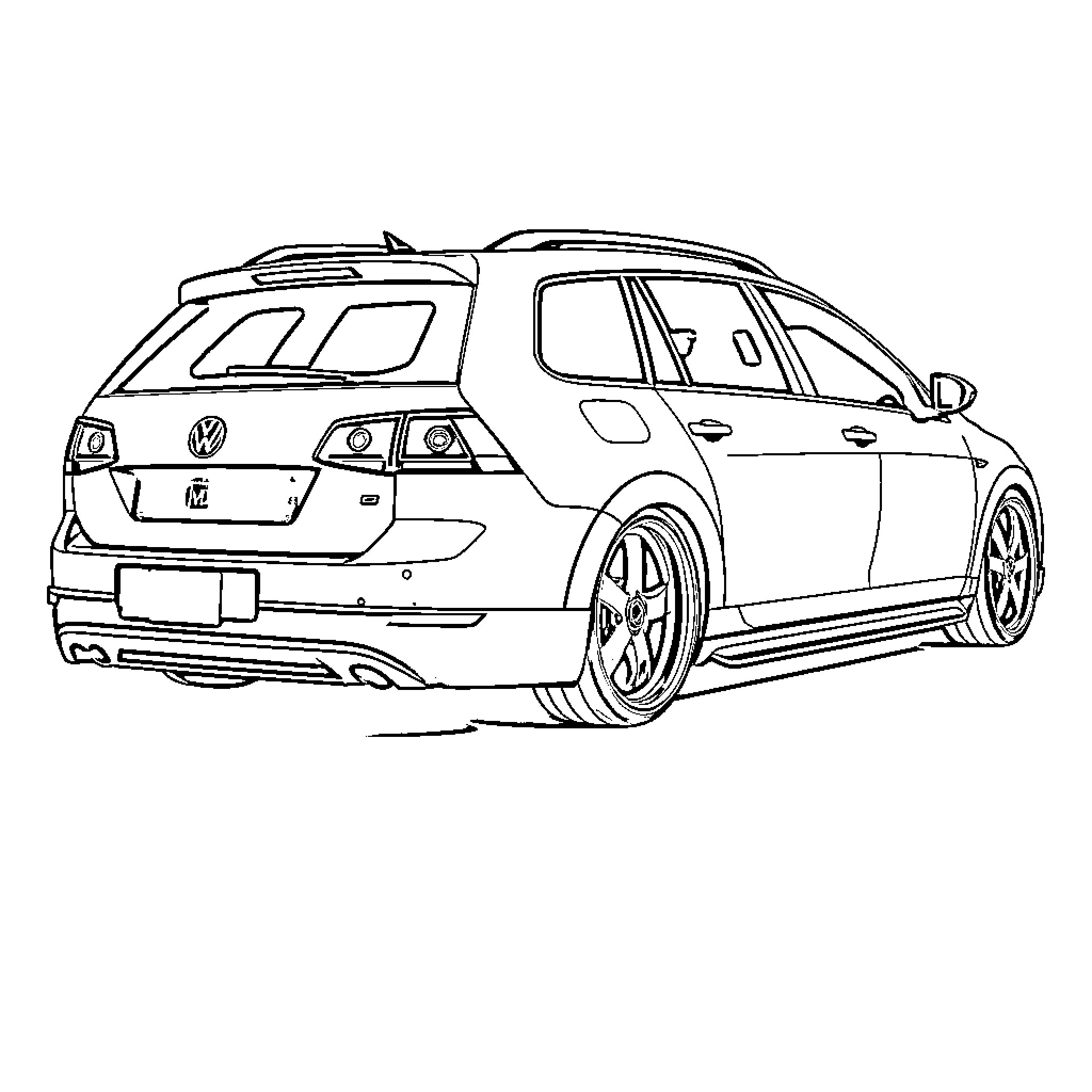 VW Golf Wagon with Sporty Modifications Coloring Page (free black-and-white line drawing printable PDF for all, from beginners to advanced learners, including children, teens, adults, and seniors)