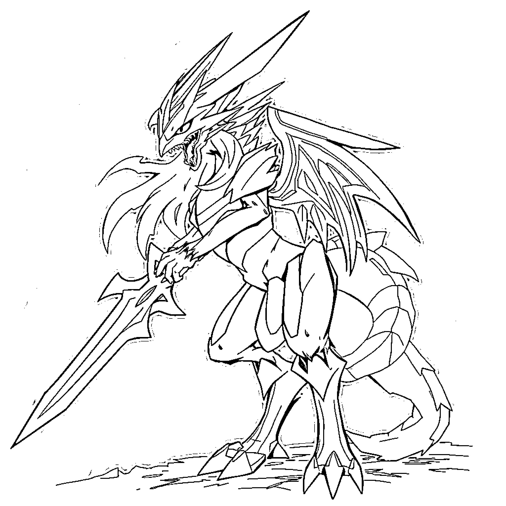 Zacian, the Legendary Canine Warrior Coloring Page (free black-and-white line drawing printable PDF for all, from beginners to advanced learners, including children, teens, adults, and seniors)