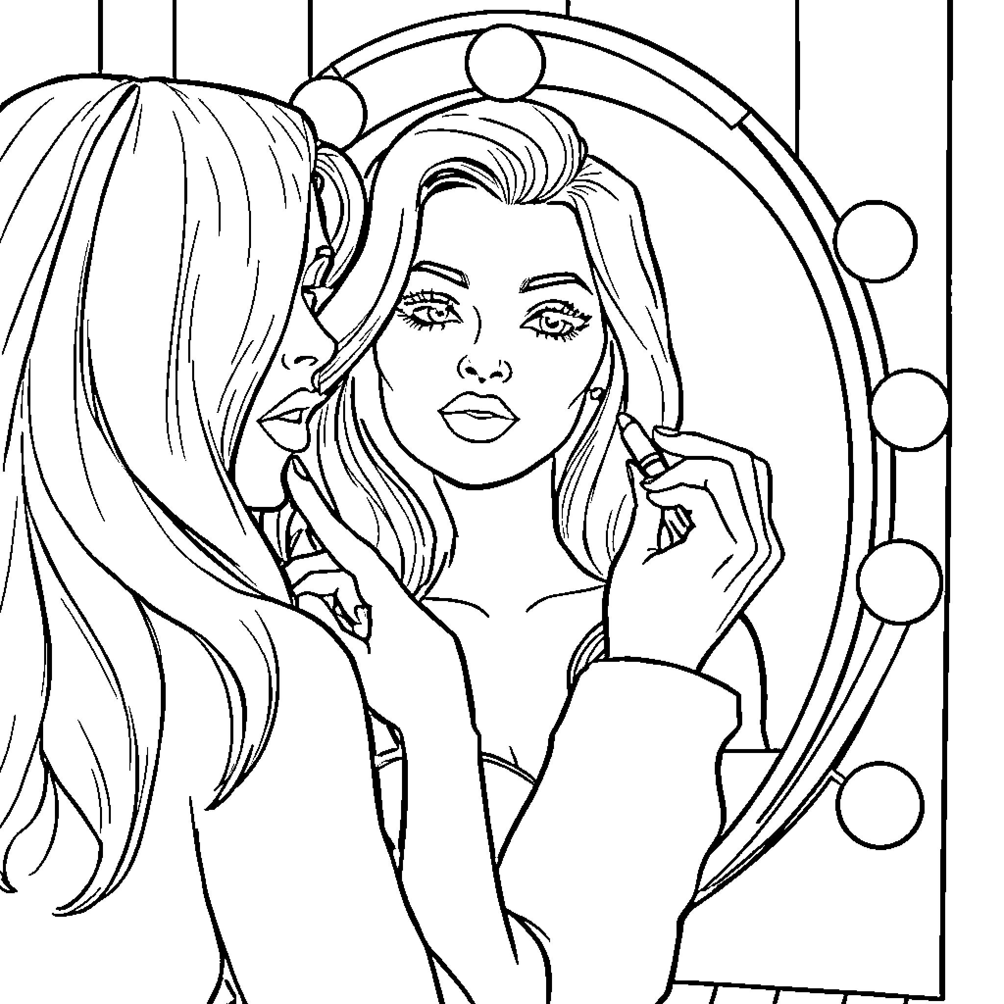 Elissabat's Captivating Reflection Coloring Page (free black-and-white line drawing printable PDF for all, from beginners to advanced learners, including children, teens, adults, and seniors)
