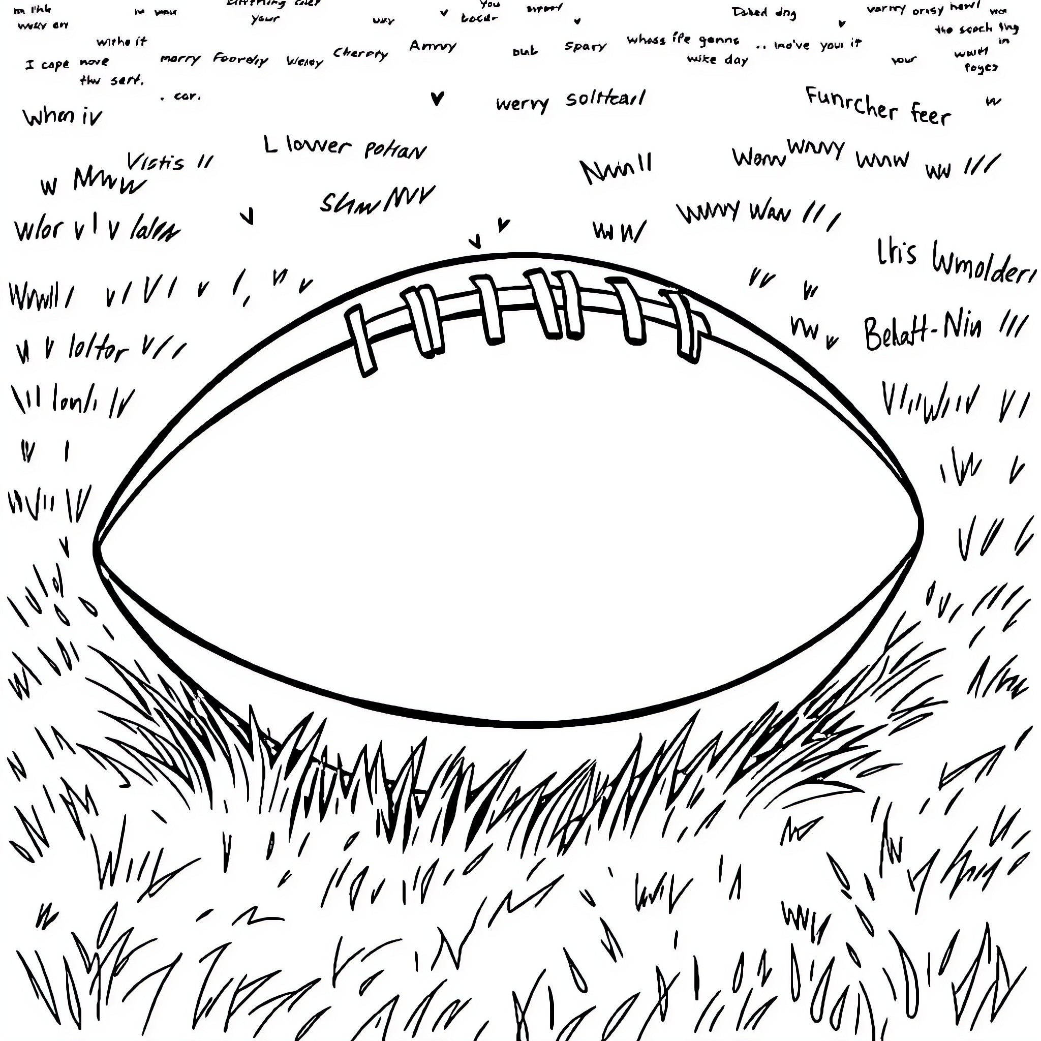 Football on the Gridiron with Expressive Expressions Coloring Page (free black-and-white line drawing printable PDF for all, from beginners to advanced learners, including children, teens, adults, and seniors)