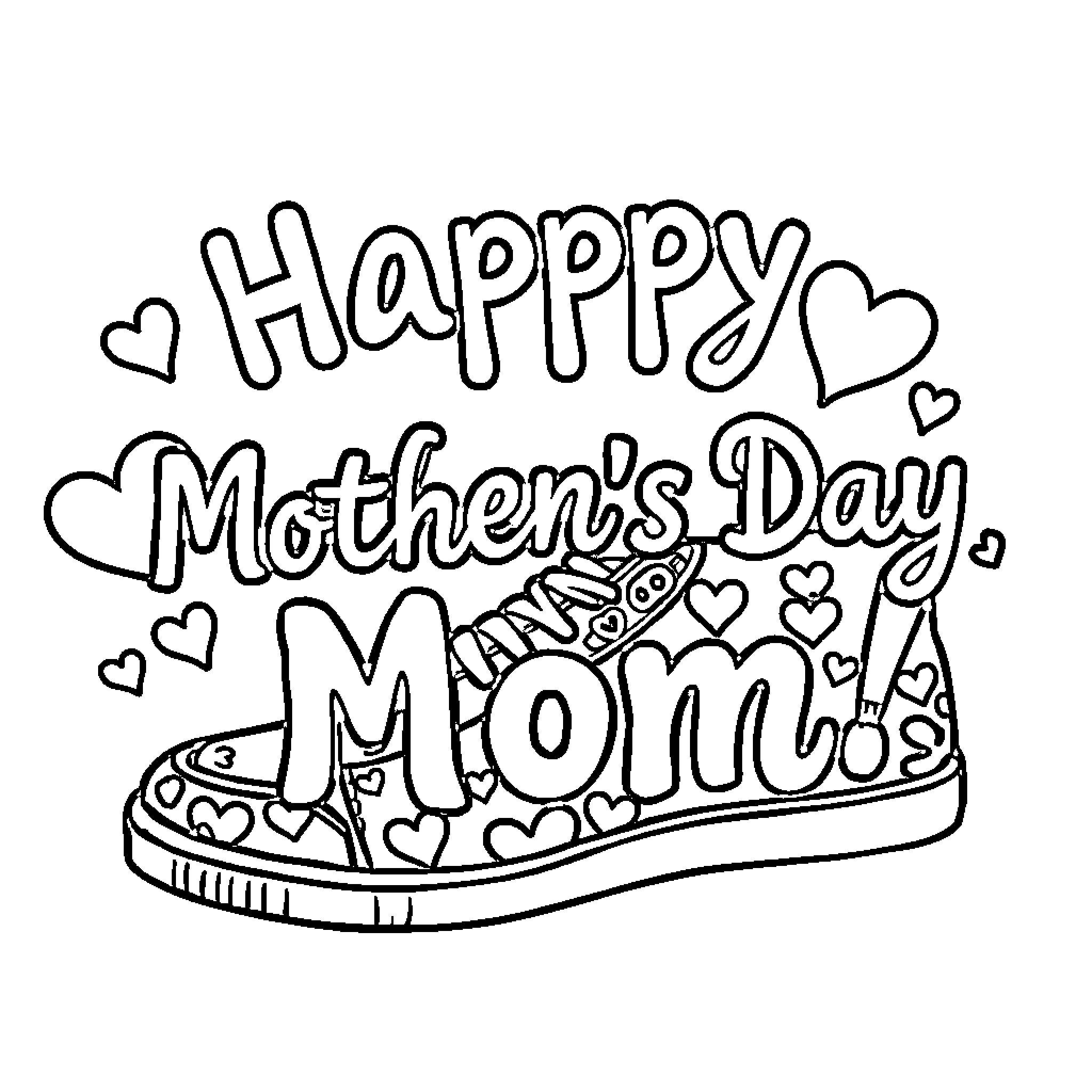 Mother celebrates Mother's Day with joy Coloring Page (free black-and-white line drawing printable PDF for all, from beginners to advanced learners, including children, teens, adults, and seniors)