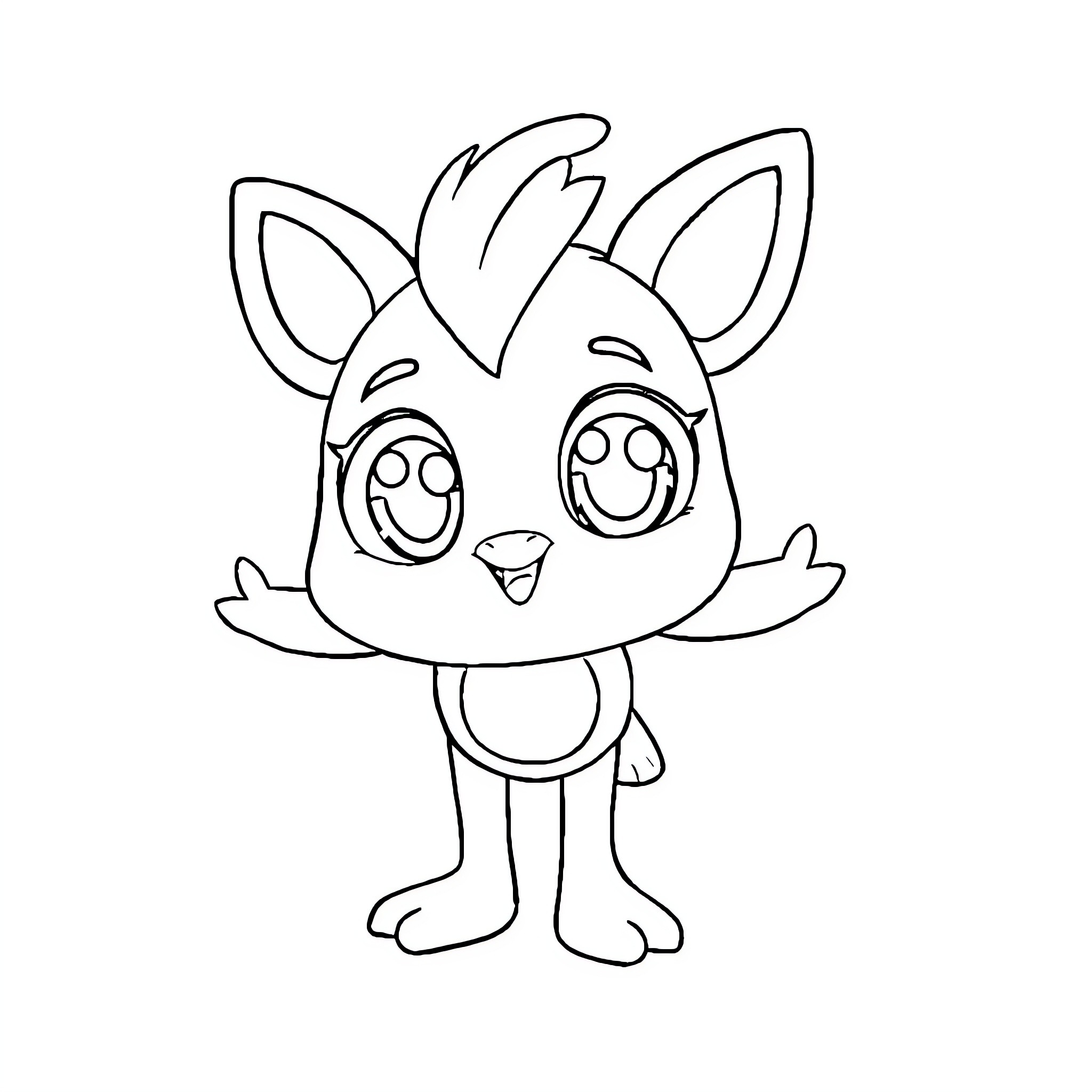 Bleuy Smiling Cartoon Animal Figure Coloring Page (free black-and-white line drawing printable PDF for all, from beginners to advanced learners, including children, teens, adults, and seniors)