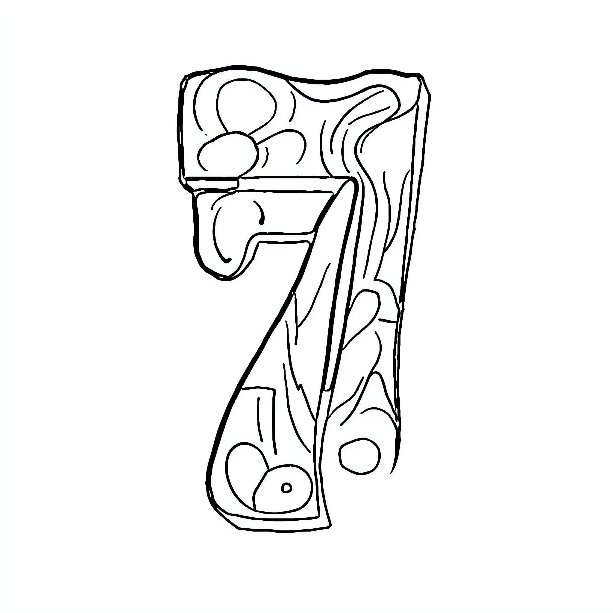 7 Artistic Number Design Illustration Coloring Page (free black-and-white line drawing printable PDF for all, from beginners to advanced learners, including children, teens, adults, and seniors)