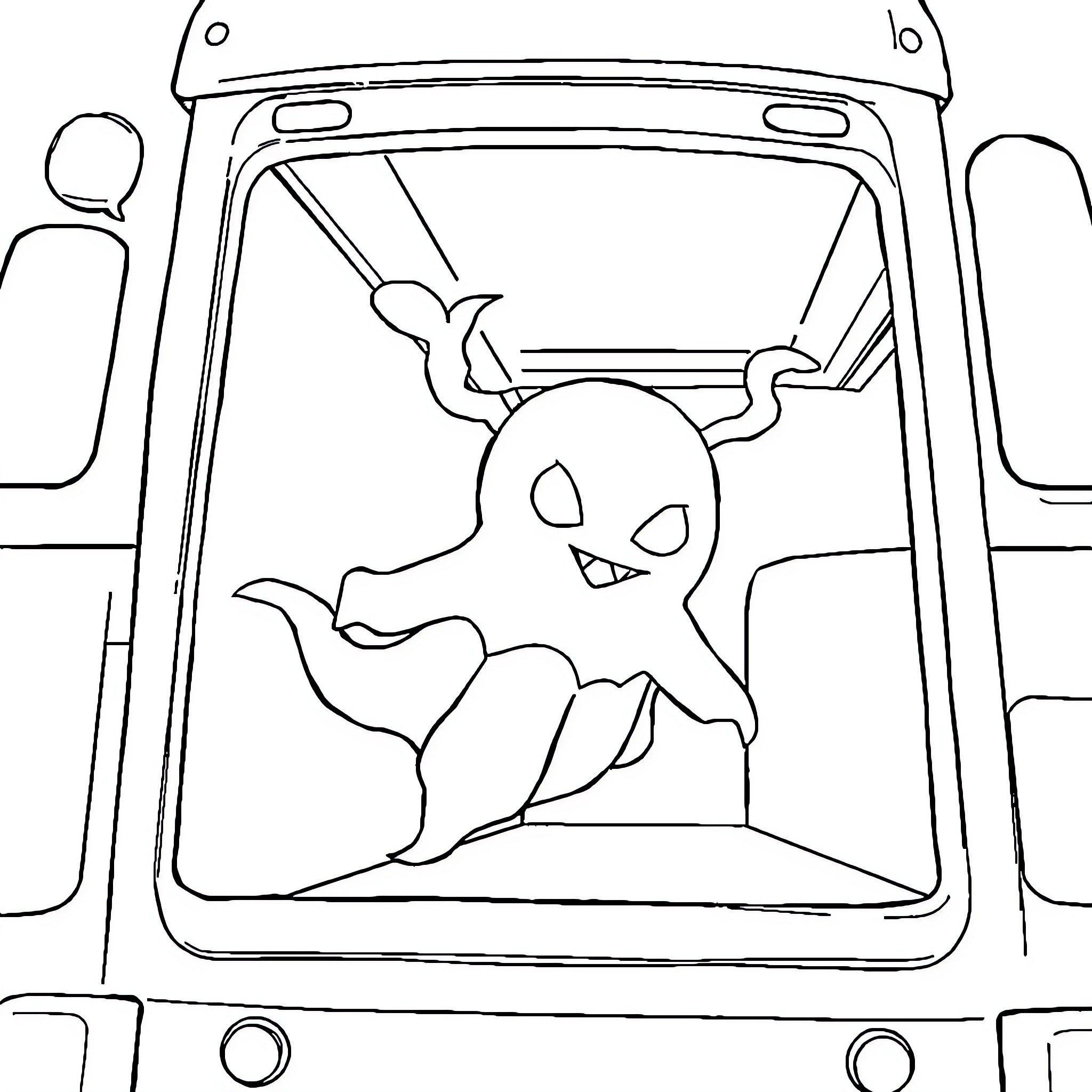 Pokémon Hiding in the Ambulance Coloring Page (free black-and-white line drawing printable PDF for all, from beginners to advanced learners, including children, teens, adults, and seniors)