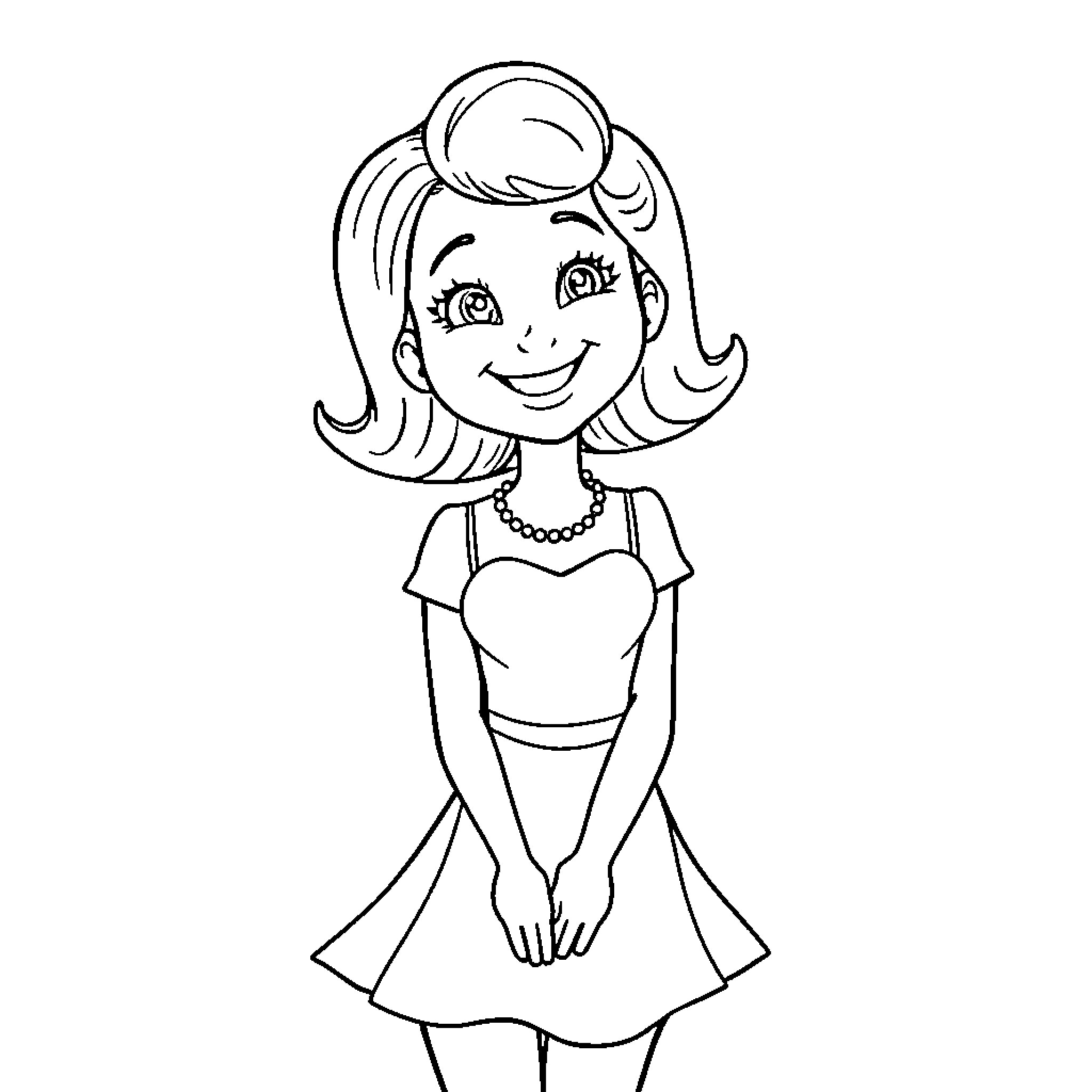 Nancy's Joyful Smile and Stylish Outfit Coloring Page (free black-and-white line drawing printable PDF for all, from beginners to advanced learners, including children, teens, adults, and seniors)