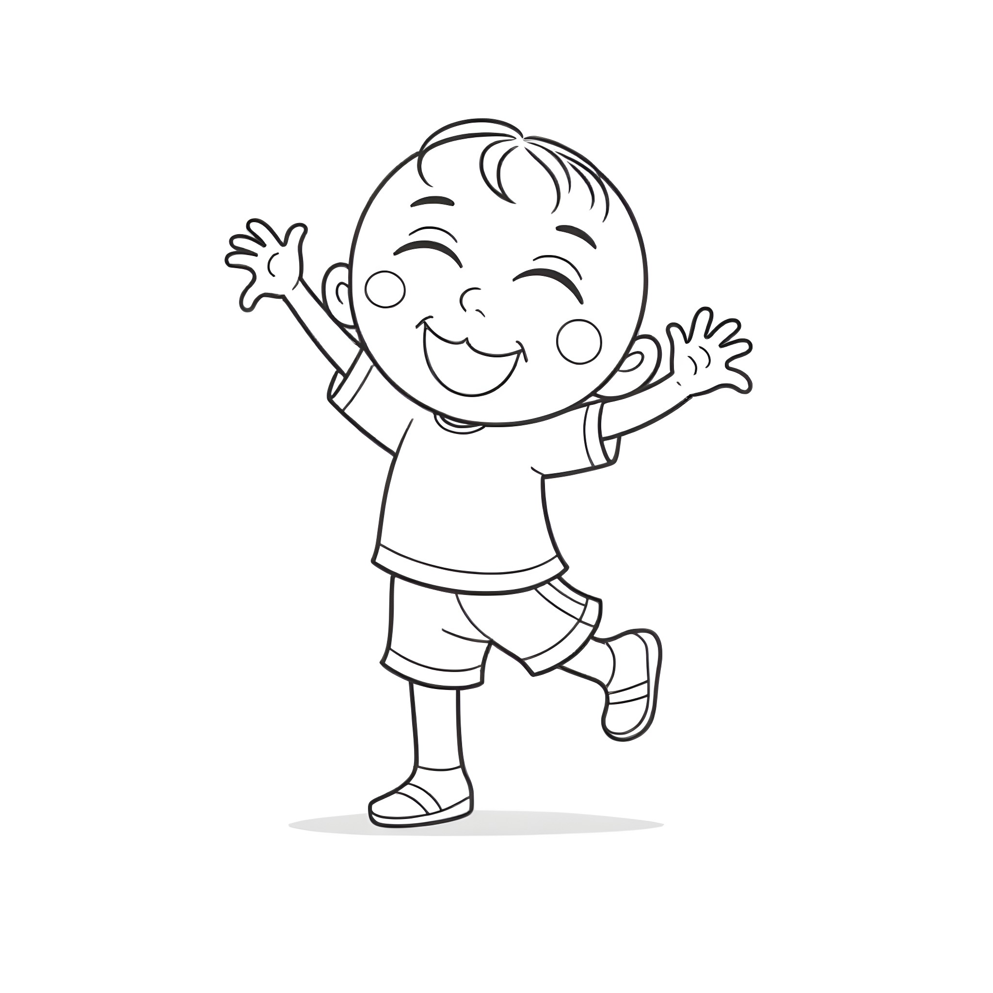 Shin Chan happily waving with excitement Coloring Page (free black-and-white line drawing printable PDF for all, from beginners to advanced learners, including children, teens, adults, and seniors)