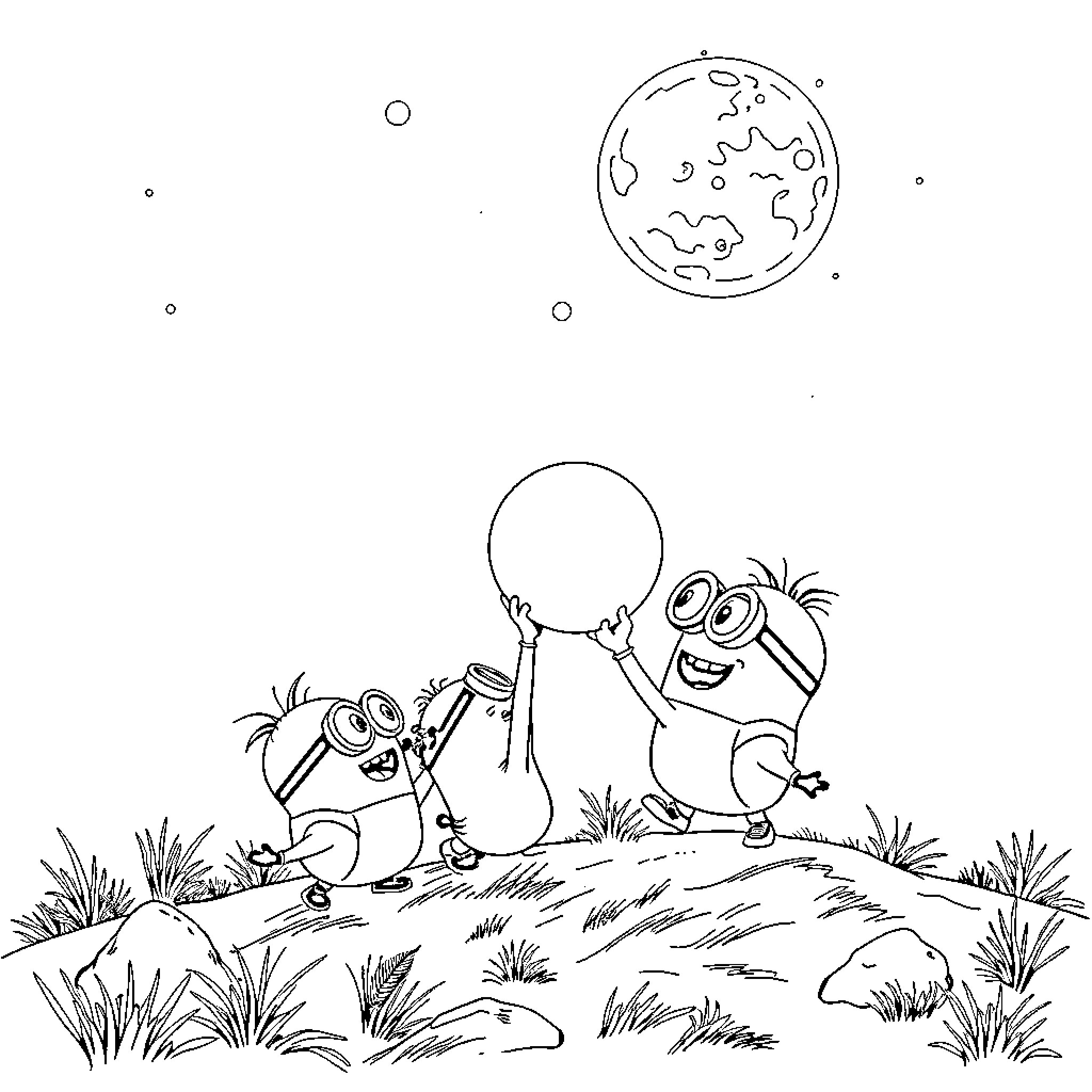 Aubie and Friends Explore the Cosmos Coloring Page (free black-and-white line drawing printable PDF for all, from beginners to advanced learners, including children, teens, adults, and seniors)