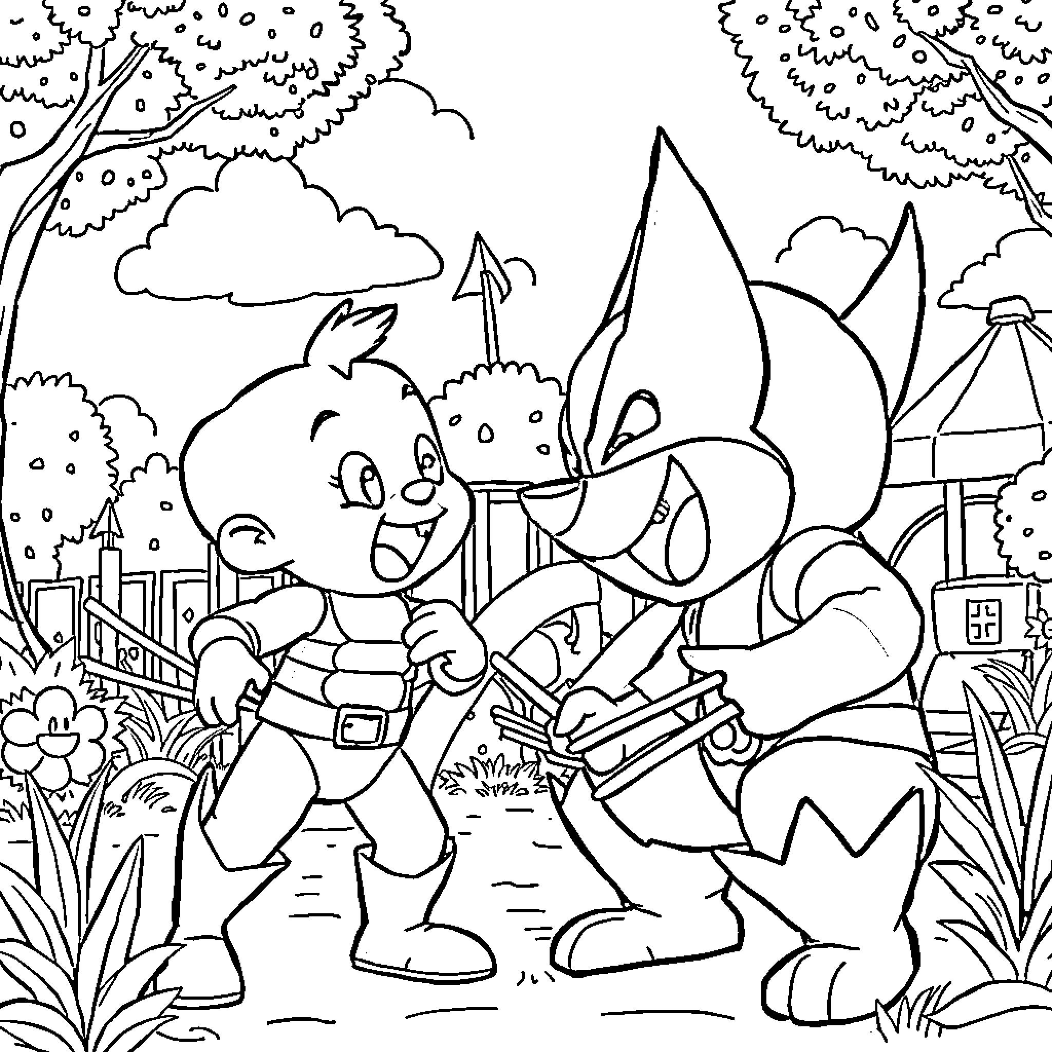 Bluey and Friends' Outdoor Adventure Coloring Page (free black-and-white line drawing printable PDF for all, from beginners to advanced learners, including children, teens, adults, and seniors)
