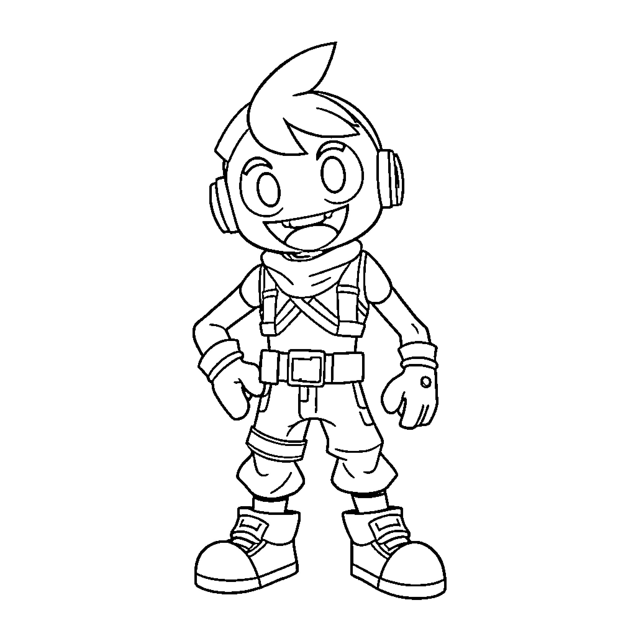 Sprite character in playful pose with headphones Coloring Page (free black-and-white line drawing printable PDF for all, from beginners to advanced learners, including children, teens, adults, and seniors)