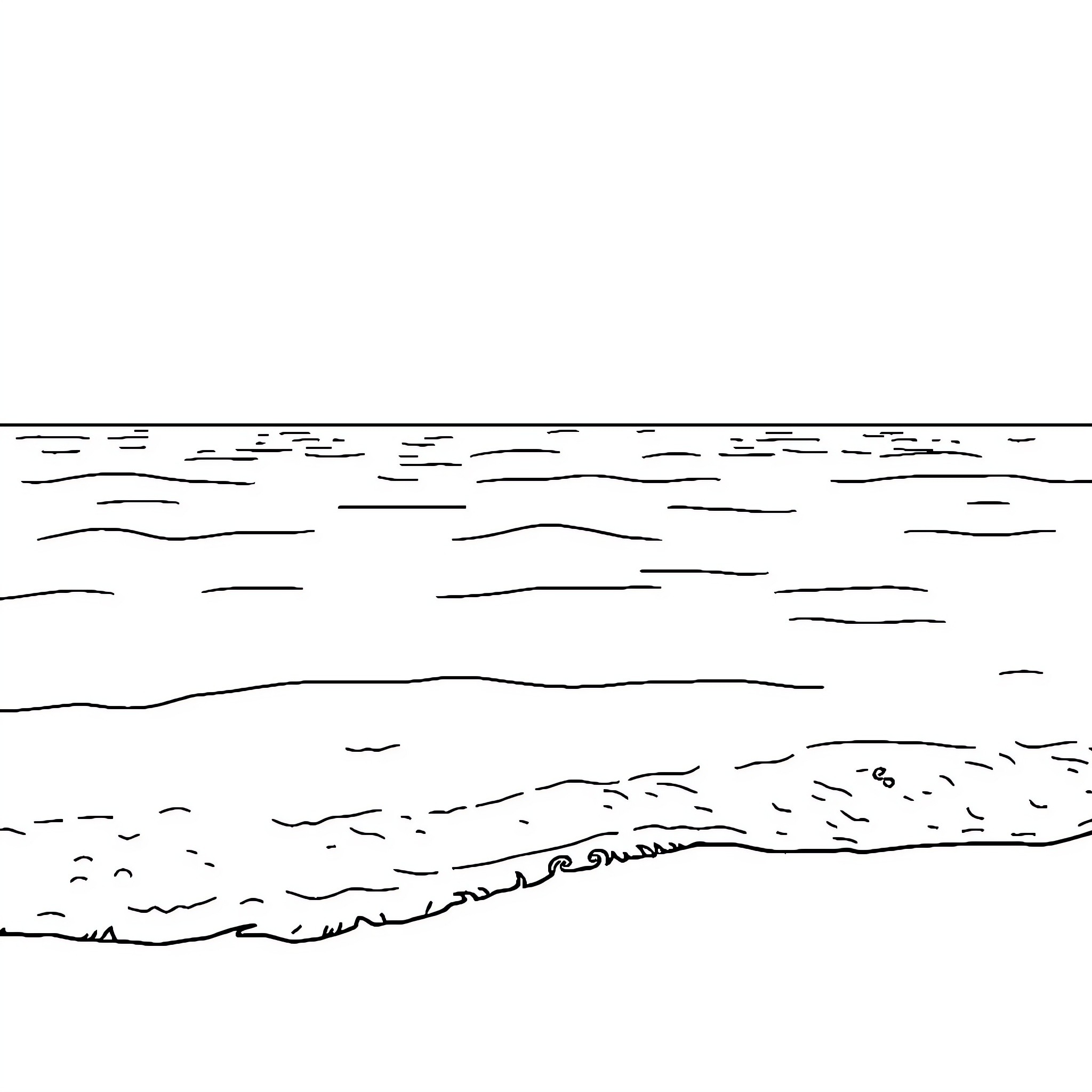Sea waves crashing on the shoreline Coloring Page (free black-and-white line drawing printable PDF for all, from beginners to advanced learners, including children, teens, adults, and seniors)