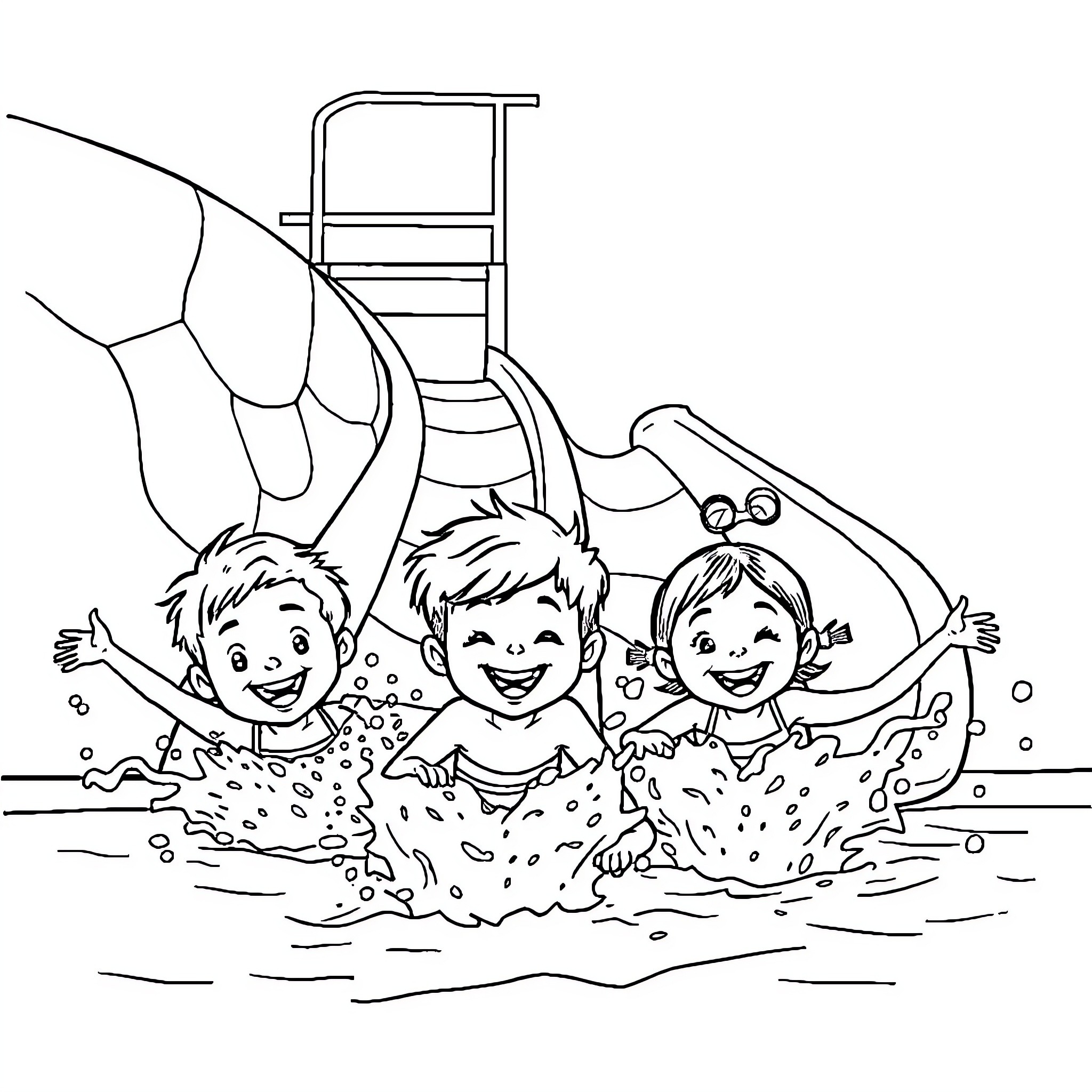 Child playing happily in the swimming pool Coloring Page (free black-and-white line drawing printable PDF for all, from beginners to advanced learners, including children, teens, adults, and seniors)