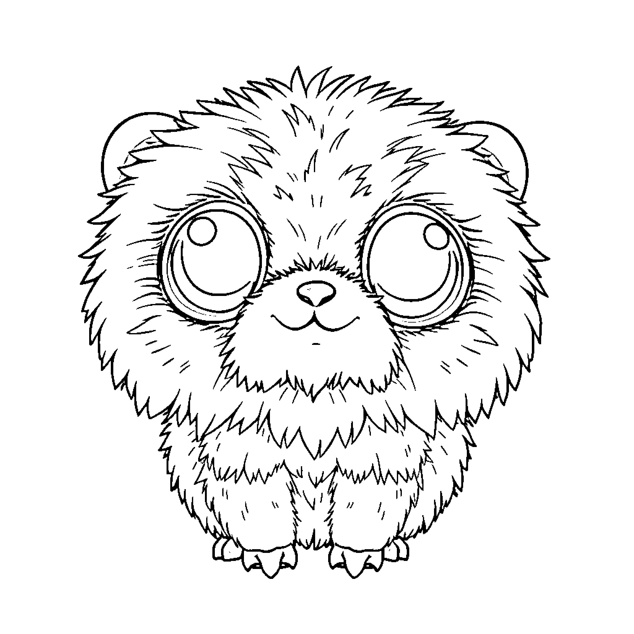 Labubu the Adorable Fluffy Creature Coloring Page (free black-and-white line drawing printable PDF for all, from beginners to advanced learners, including children, teens, adults, and seniors)