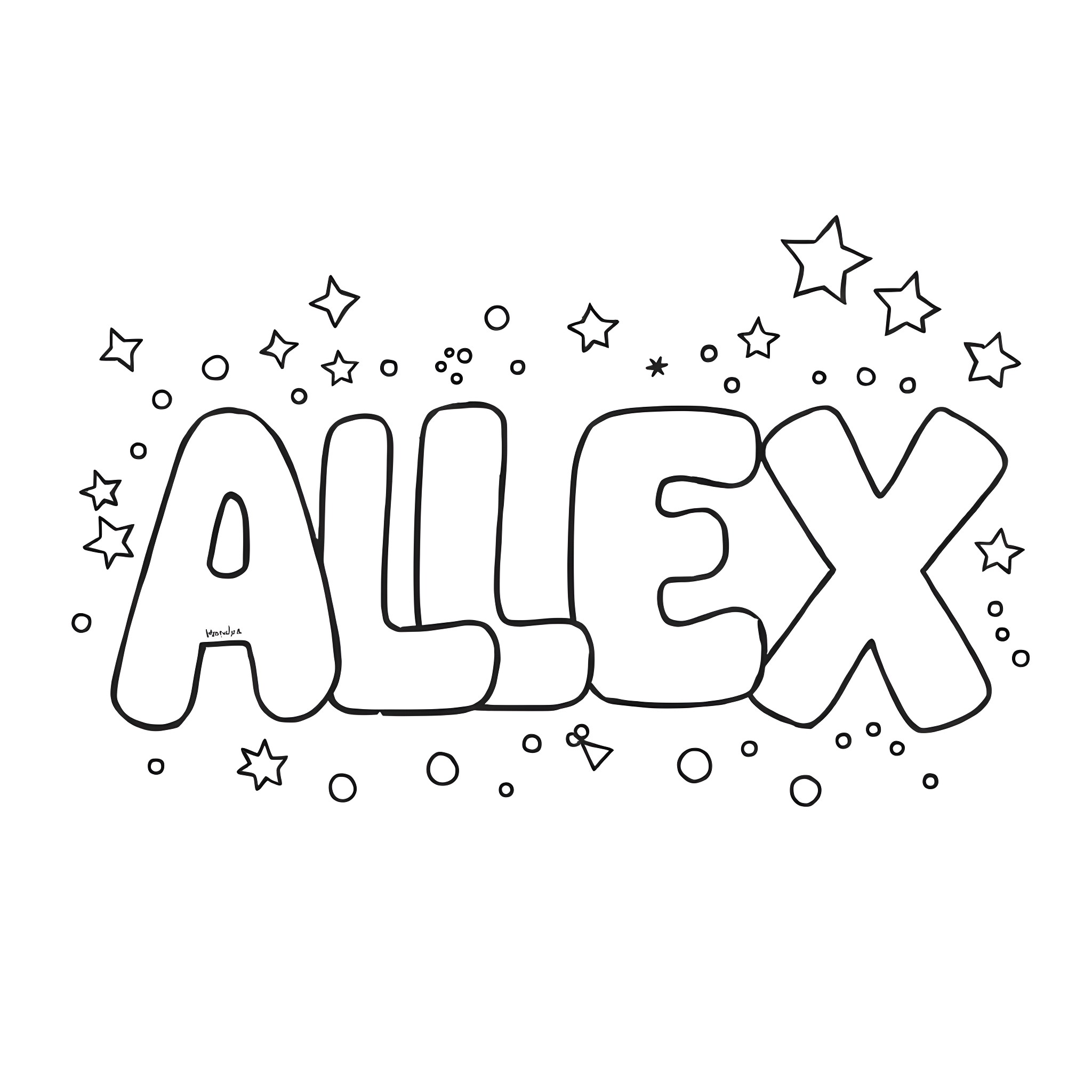 Alex's Starry Celebration Coloring Page (free black-and-white line drawing printable PDF for all, from beginners to advanced learners, including children, teens, adults, and seniors)