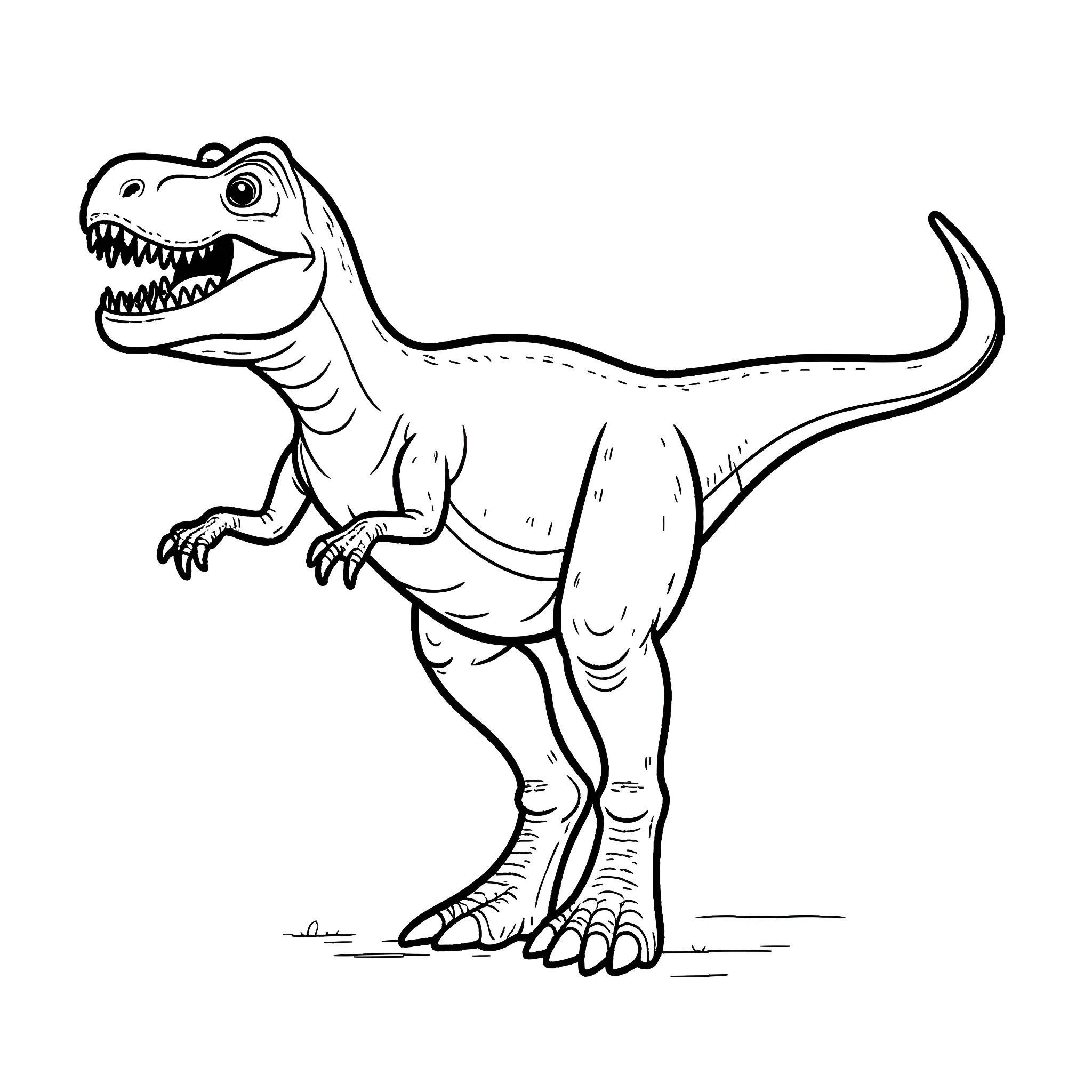 Tyrannosaurus roaring aggressively Coloring Page (free black-and-white line drawing printable PDF for all, from beginners to advanced learners, including children, teens, adults, and seniors)