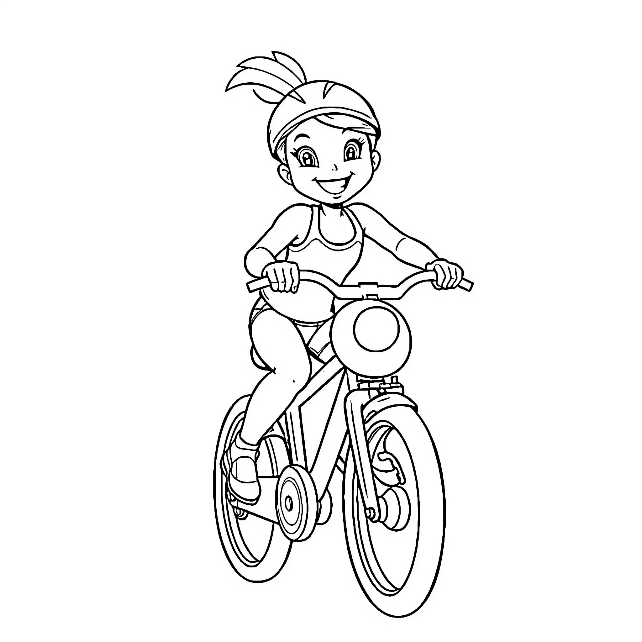 Bluey riding a bicycle happily Coloring Page (free black-and-white line drawing printable PDF for all, from beginners to advanced learners, including children, teens, adults, and seniors)