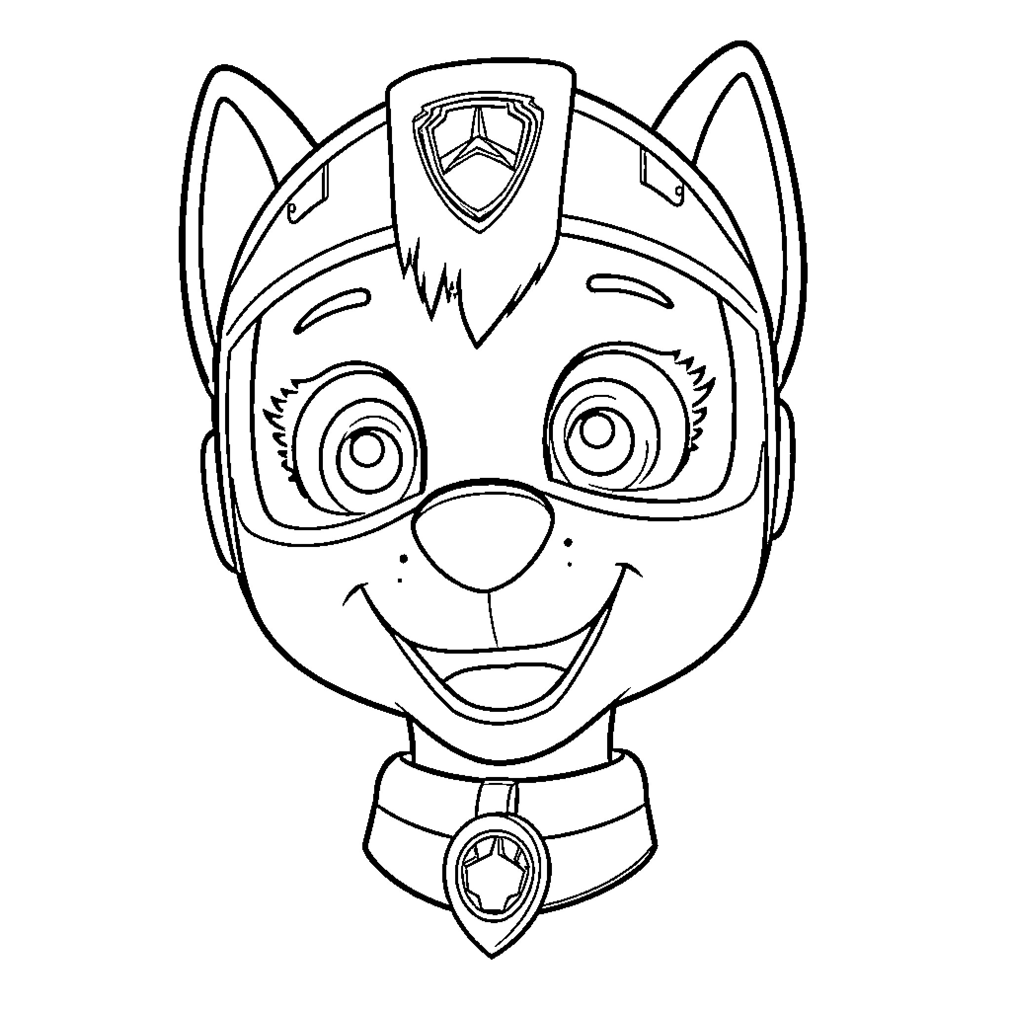 Skye's Heroic Expression in Paw Patrol Uniform Coloring Page (free black-and-white line drawing printable PDF for all, from beginners to advanced learners, including children, teens, adults, and seniors)