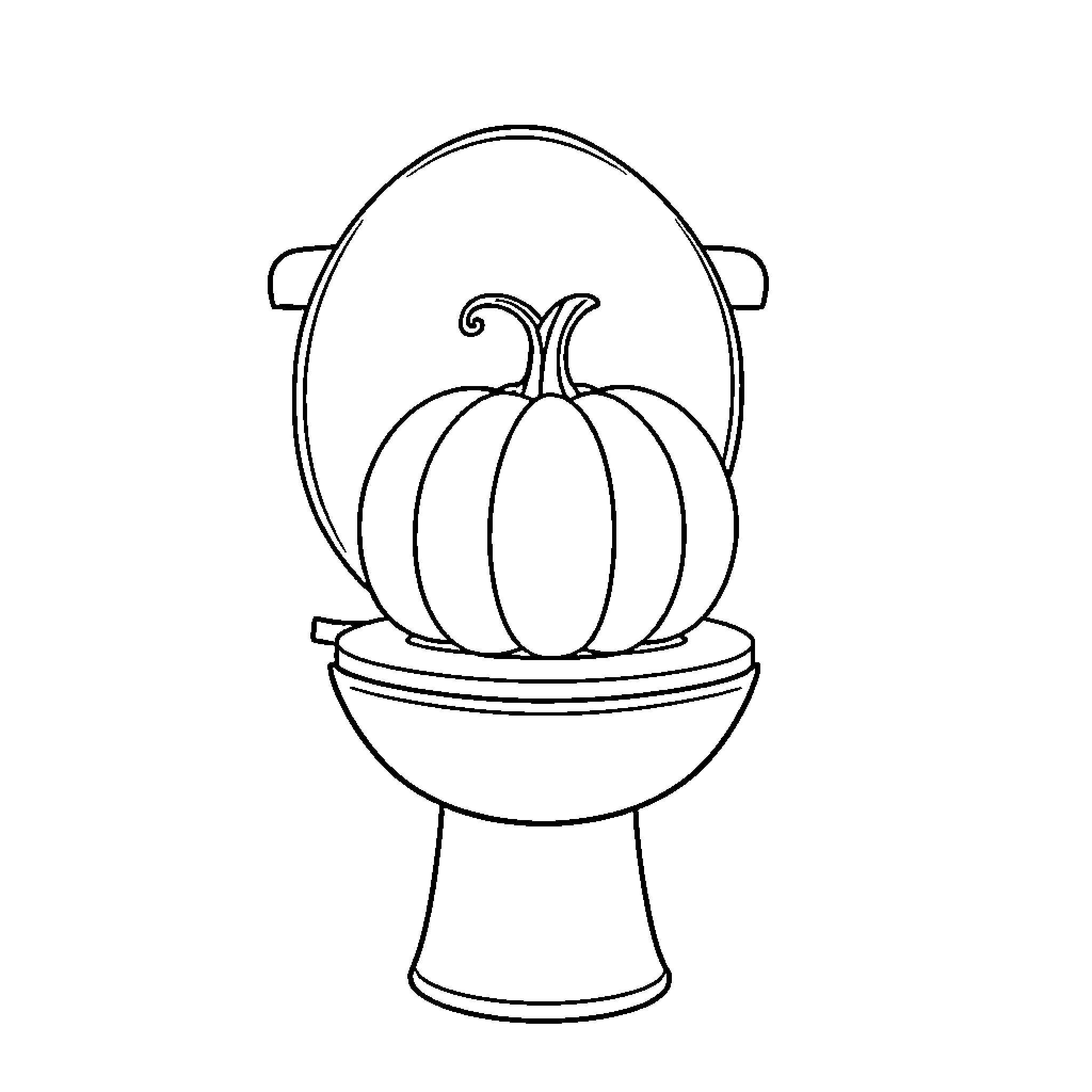 Pumpkin on a Toilet Seat Coloring Page (free black-and-white line drawing printable PDF for all, from beginners to advanced learners, including children, teens, adults, and seniors)